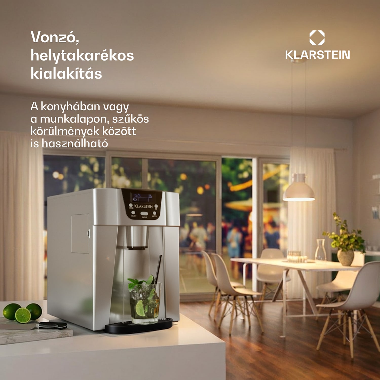 Ice Volcano 2G, jégkocka készítő, 13 kg/24 h, jékockagyártó, LED, ezüst Ezüst