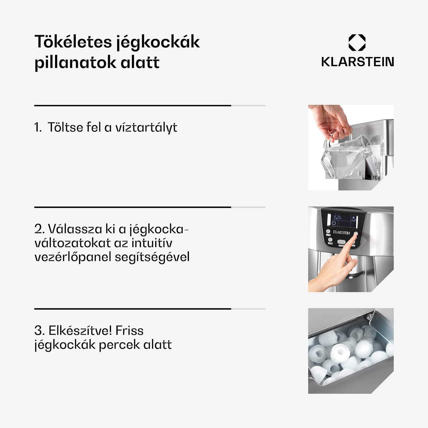 Ice Volcano 2G, jégkocka készítő, 13 kg/24 h, jékockagyártó, LED, ezüst Ezüst
