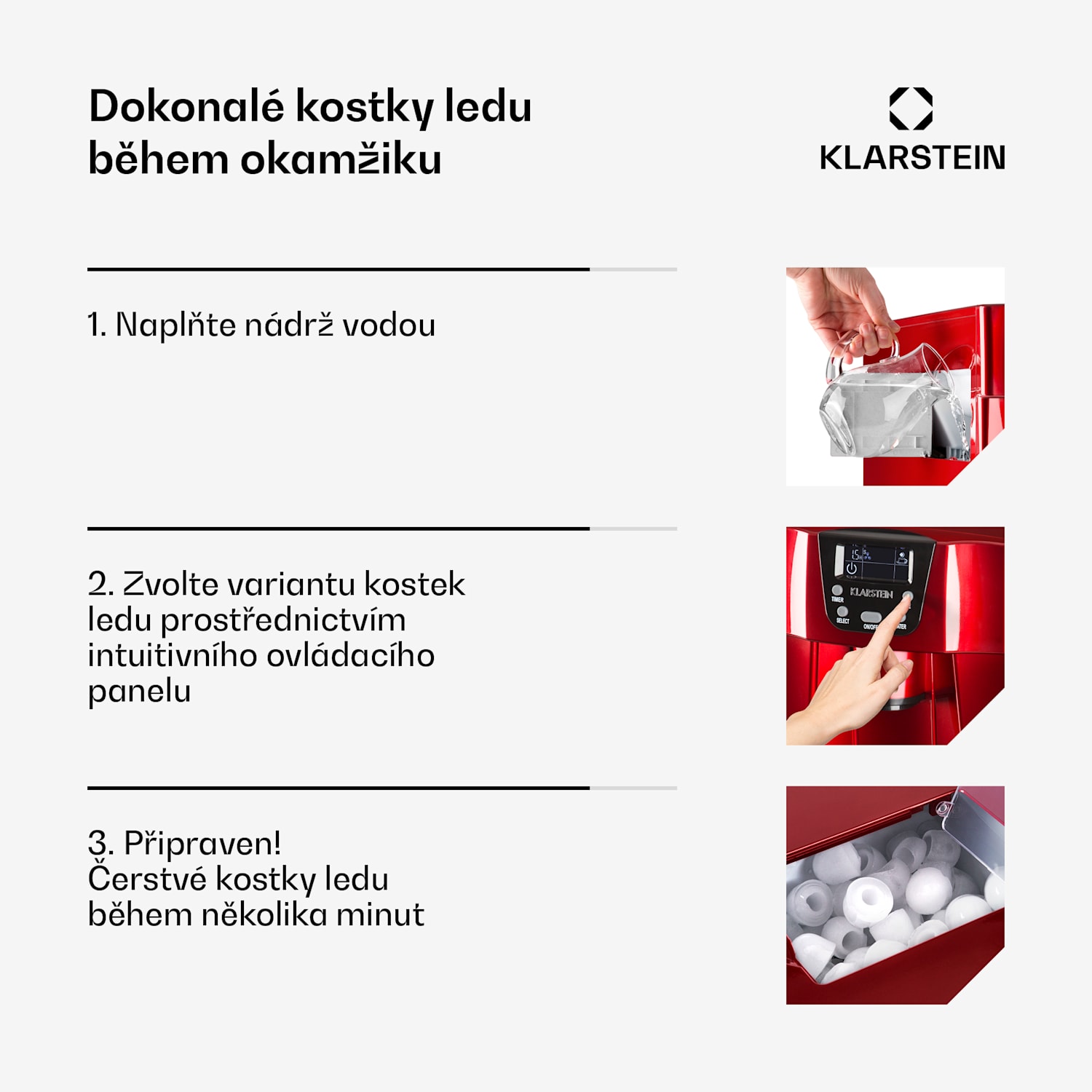 Ice Volcano 2G, výrobník ledu, 12 kg/24 h, 2 l, LED, červený Červená
