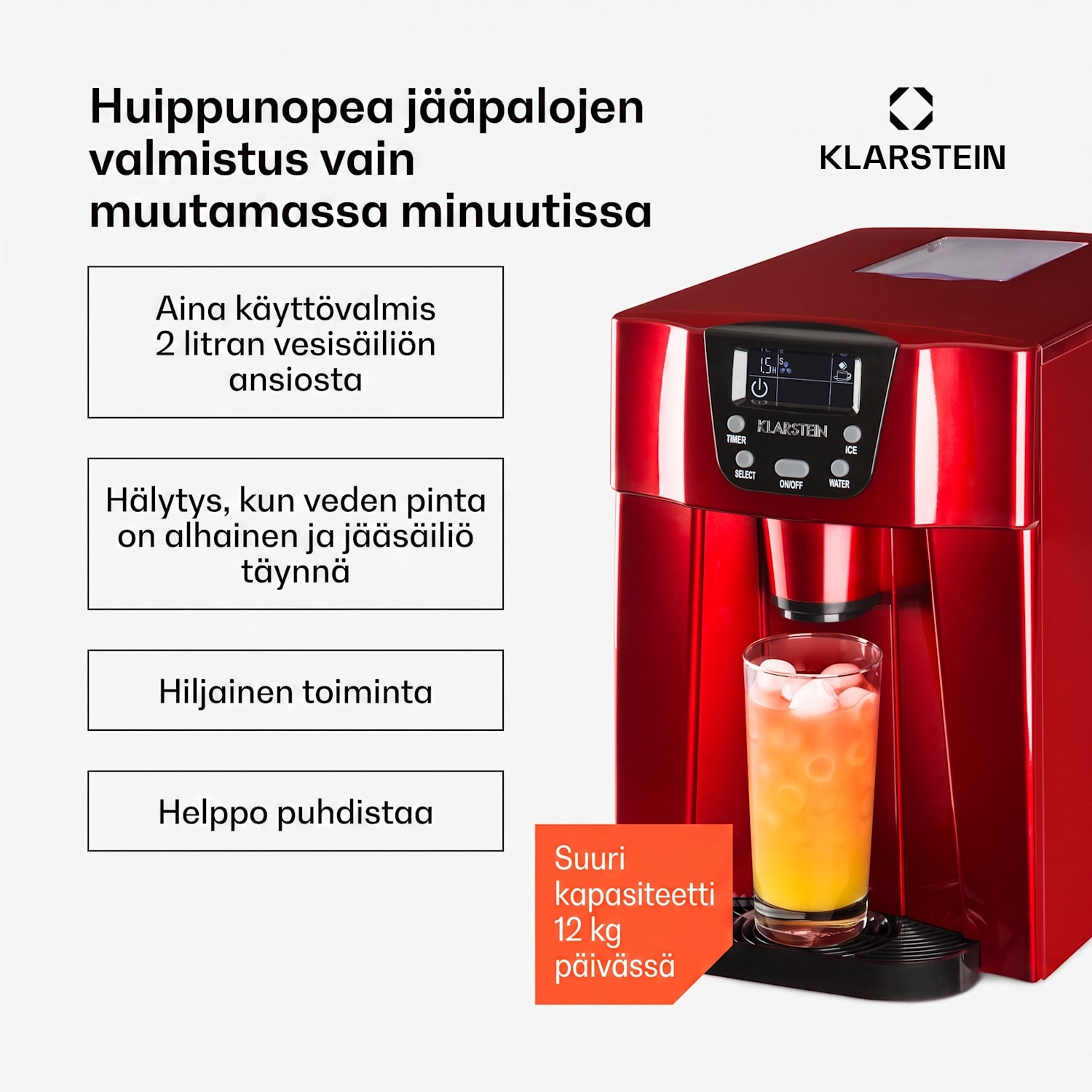 Ice Volcano 2G jääpalakone LED | 12kg/ 24h | 2l | 6-10min punainen Punainen