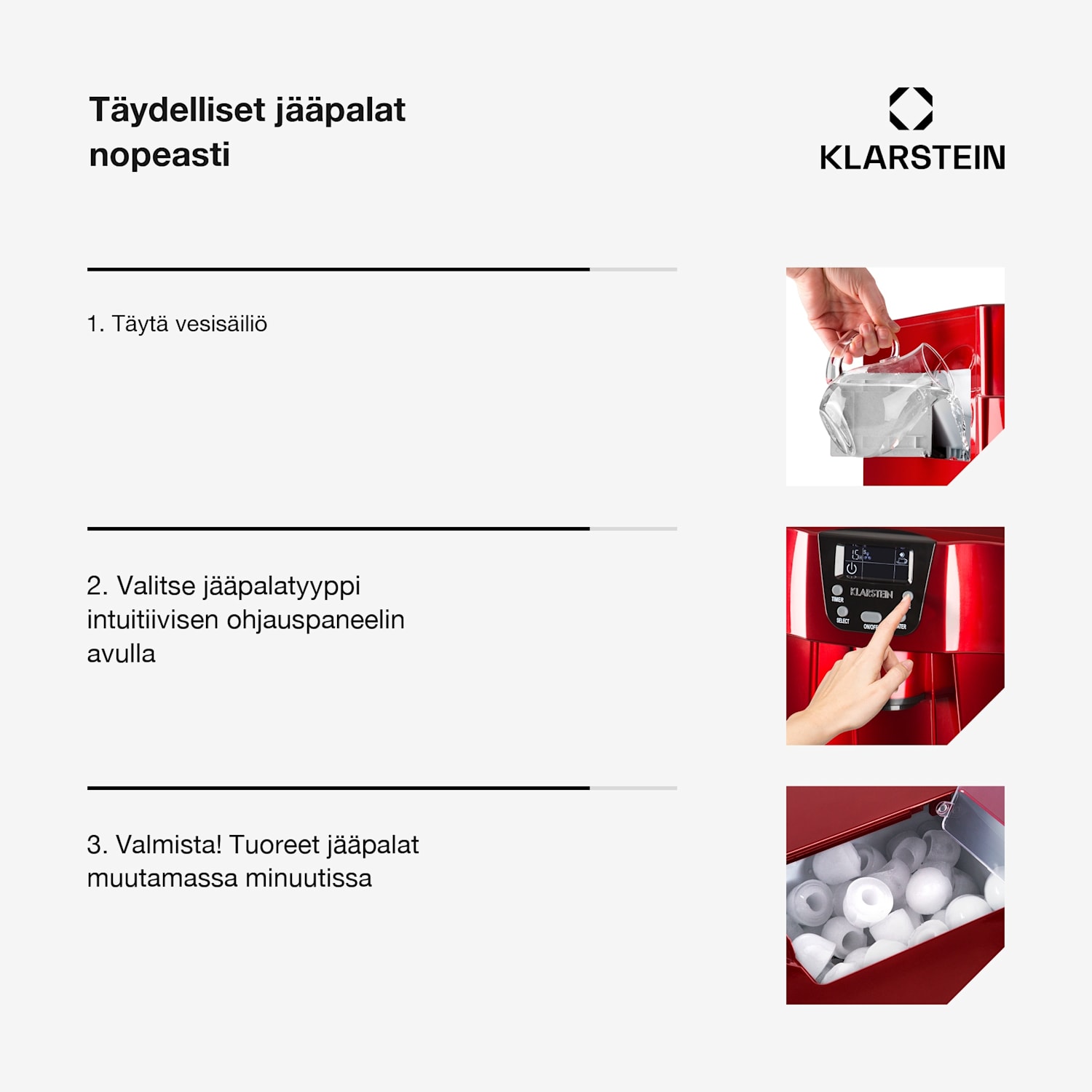 Ice Volcano 2G jääpalakone LED | 12kg/ 24h | 2l | 6-10min punainen Punainen