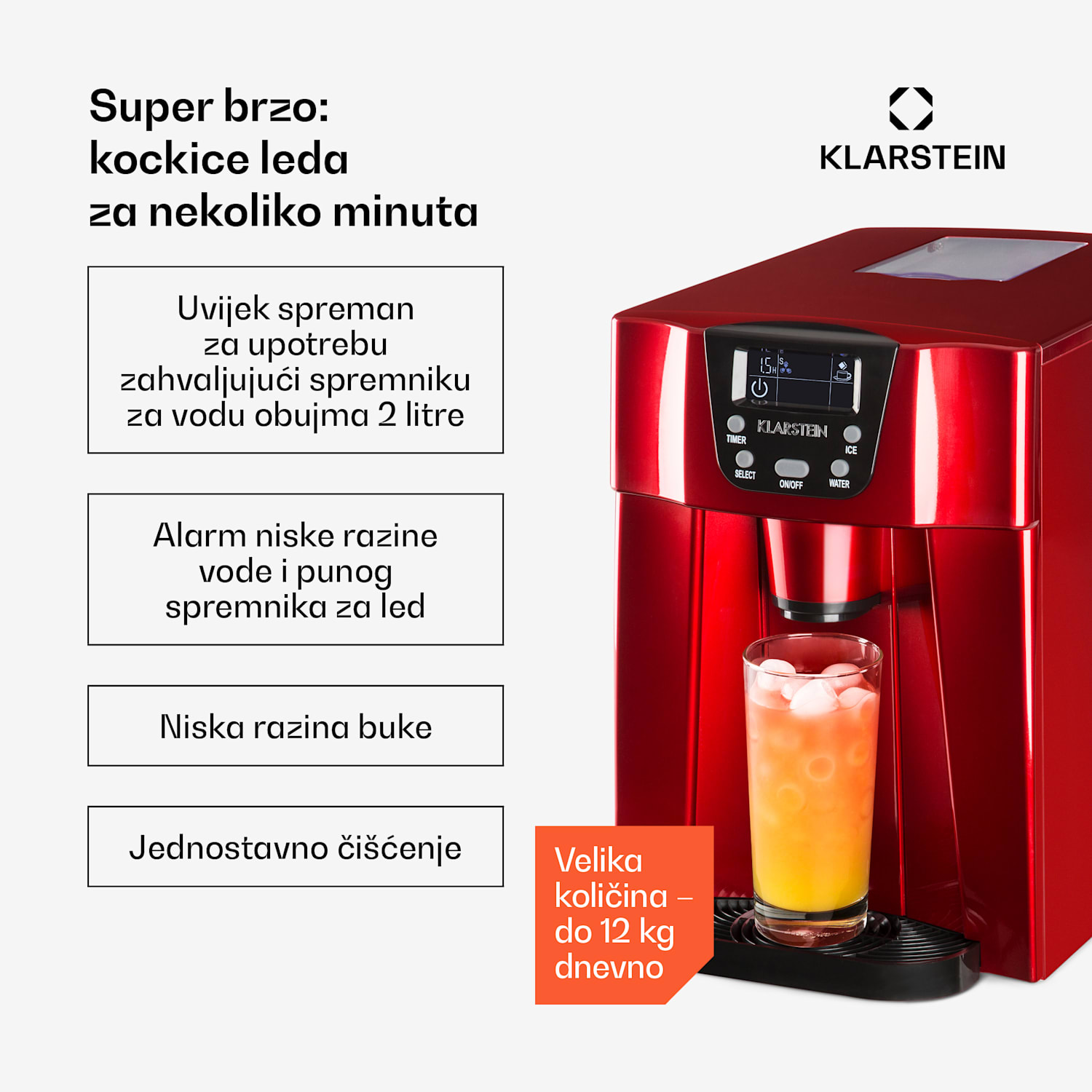 ICE VOLCANO 2G, LEDOMAT LED, 12 KG SVAKIH 24 H, 2 L, 6-10 MIN, CRVENA BOJA Crvena