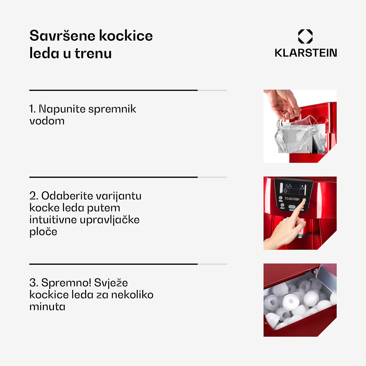 ICE VOLCANO 2G, LEDOMAT LED, 12 KG SVAKIH 24 H, 2 L, 6-10 MIN, CRVENA BOJA Crvena