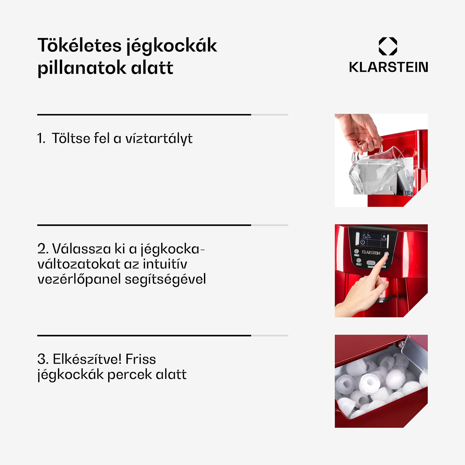 Ice Volcano 2G, jégkocka készítő, 12 kg/24 h, jékockagyártó, LED, piros Piros