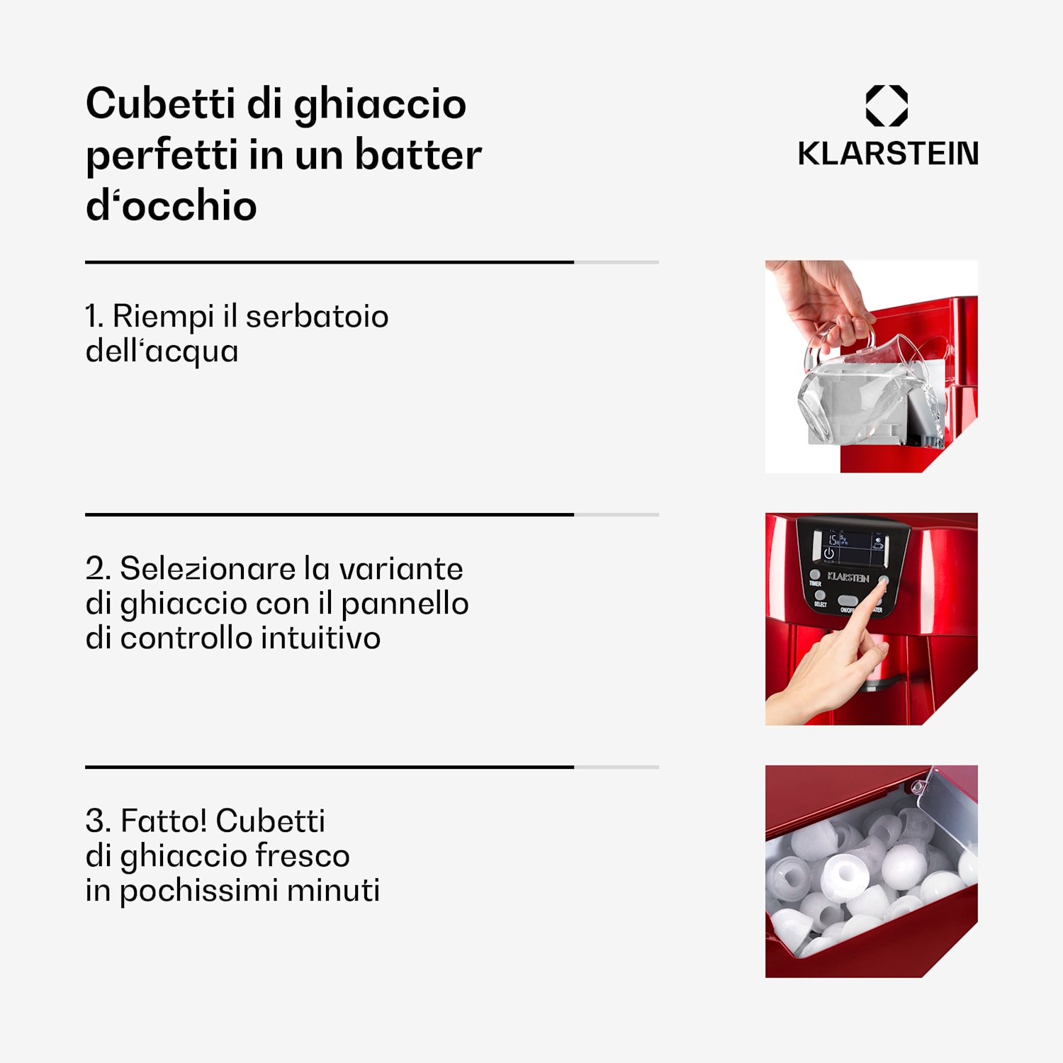 Ice Volcano 2GR Macchina Per Ghiaccio LED 12kg/24h Rossa Rosso