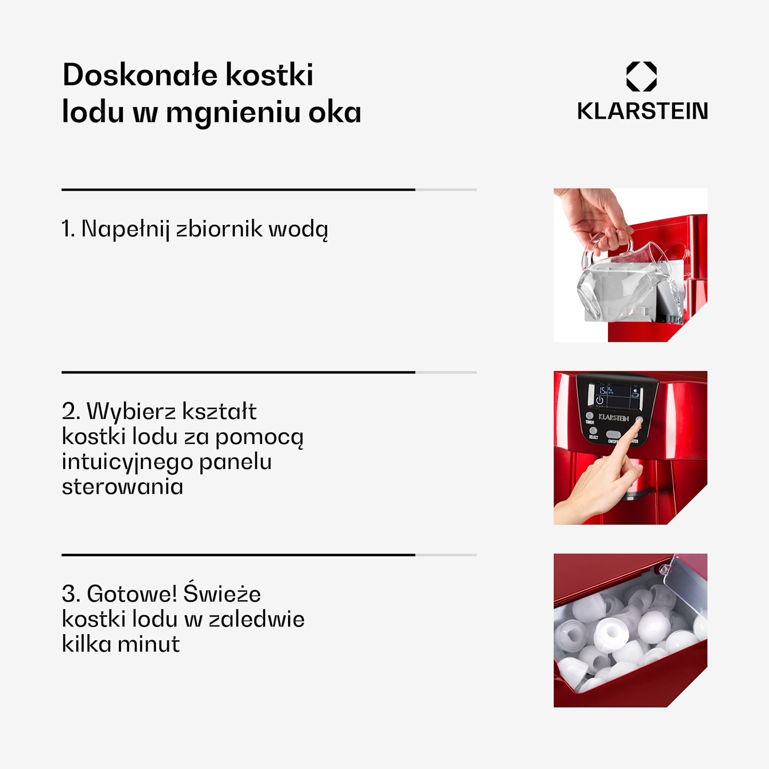 Ice Volcano 2G Kostkarka do lodu LED | 12 kg na 24 h | 2 l | 6-10 min czerwona Czerwony