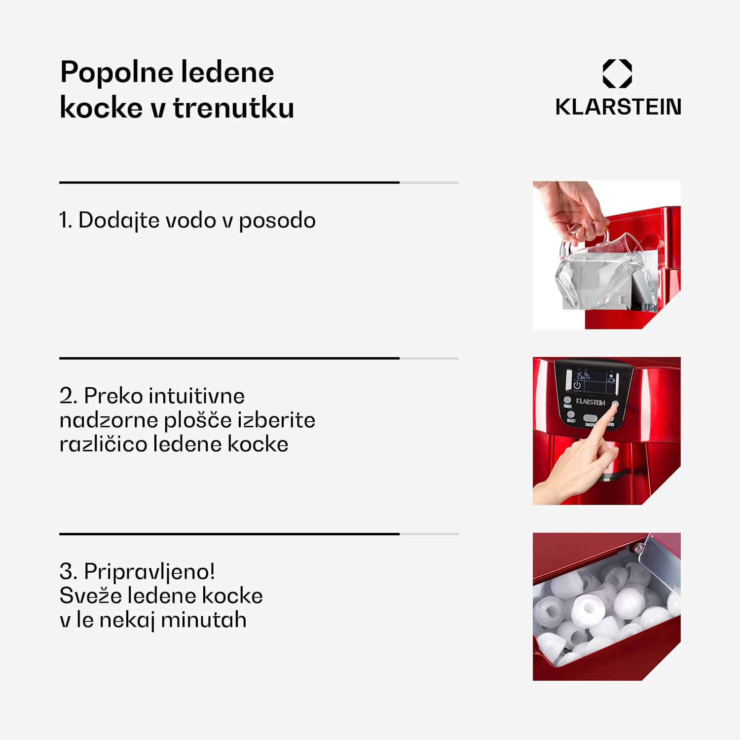 Ice Volcano 2G Ledomat | 12kg vsakih 24h | 2l | 6-10min rdeč Rdeča