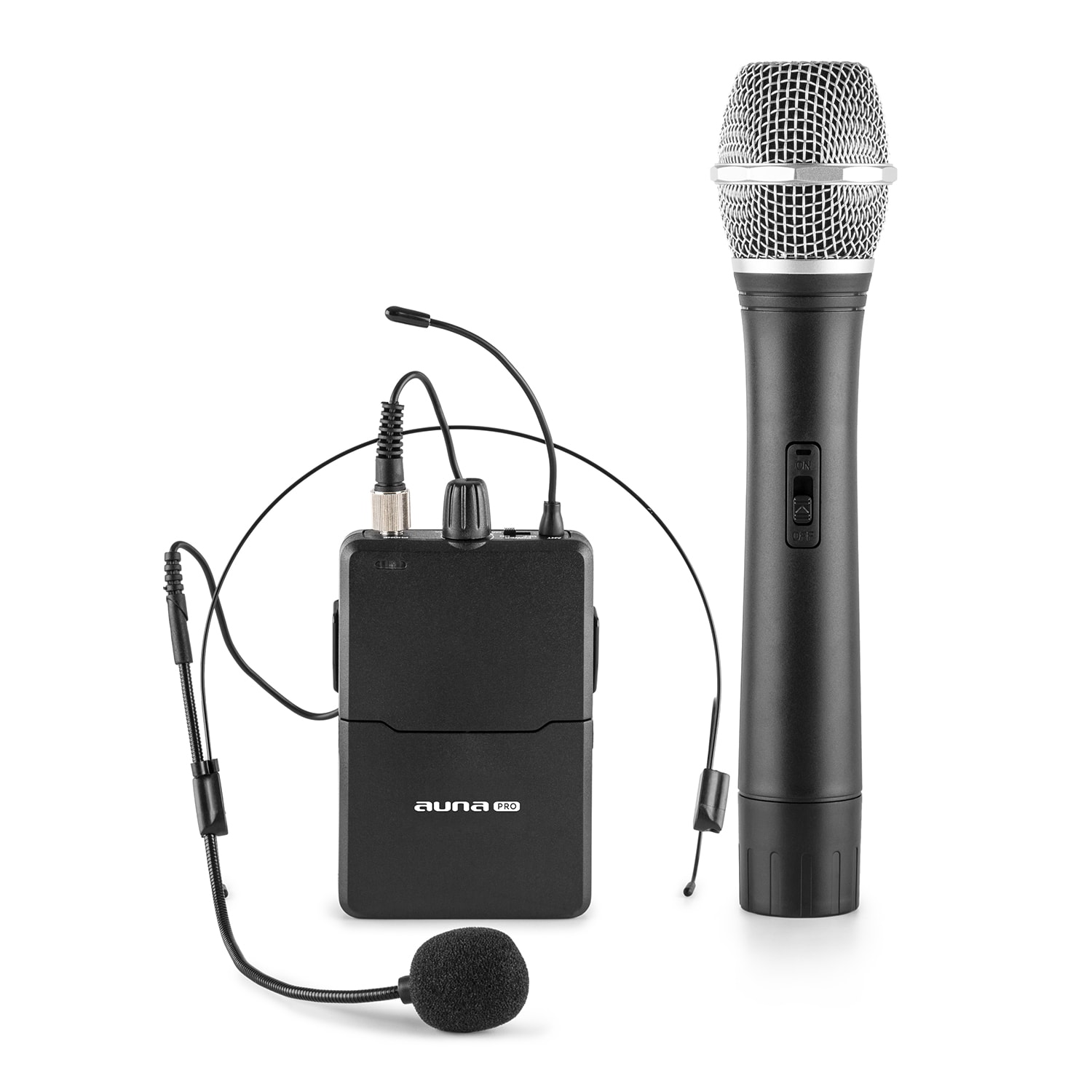 VHF-2-HS 2-kanavainen VHF-radiomikrofonisetti 1 x headset 1 x käsimikrofoni 1 x käsimikrofoni/1 x headset-mikrofoni