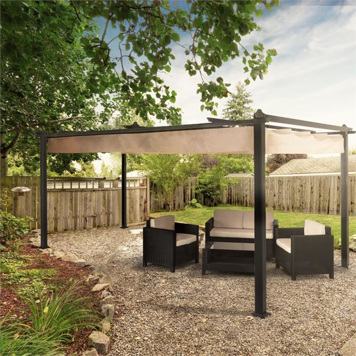 Pantheon 3x4 Pergola Canopy 3x4m Aluminium Sun Roof Polyester 3 x 4 m | Anthracite | Sand