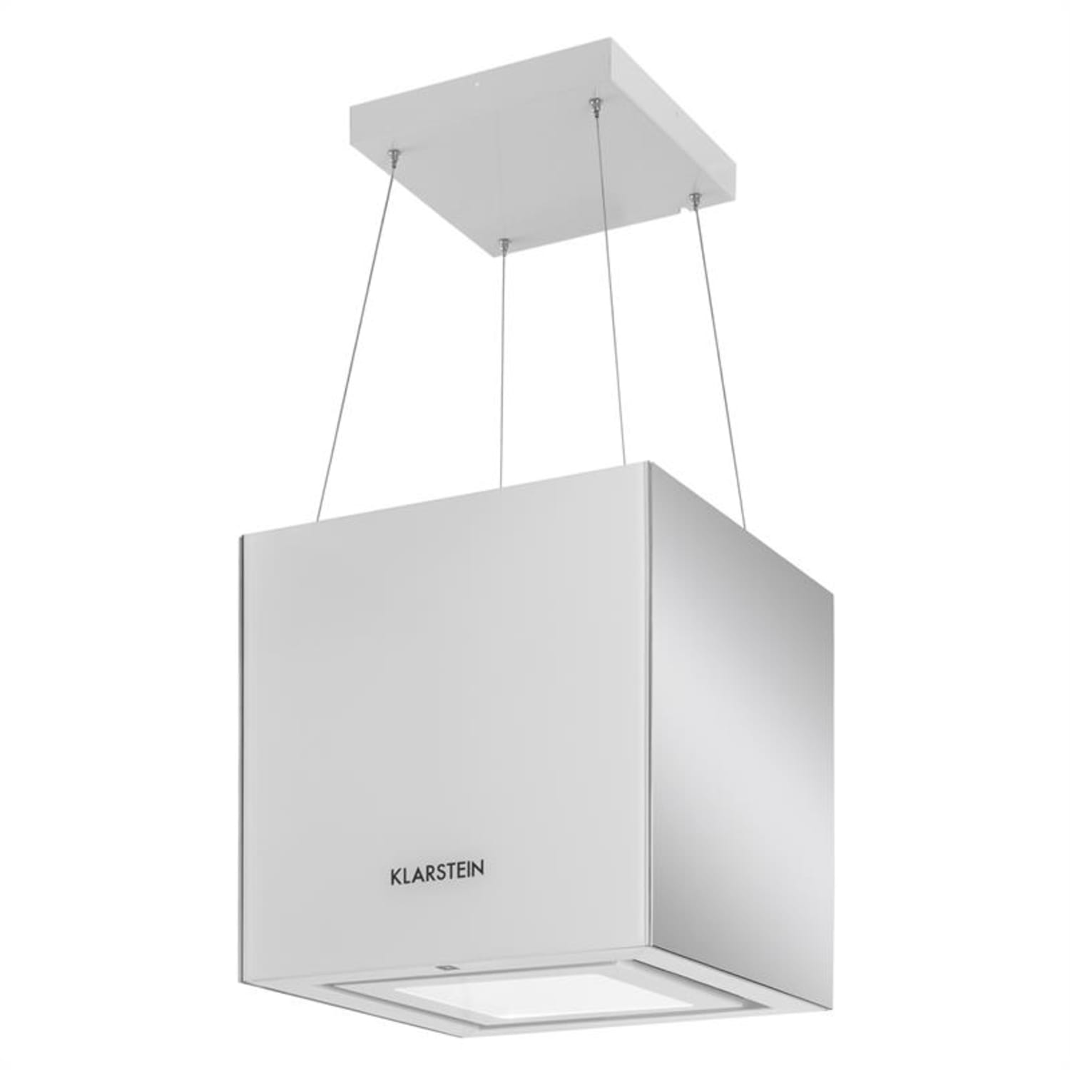 Kronleuchter, digestor, 45 cm, ostrovčekový, 600 m³/h, LED, sklo, zrkadlové strany, biely Biela