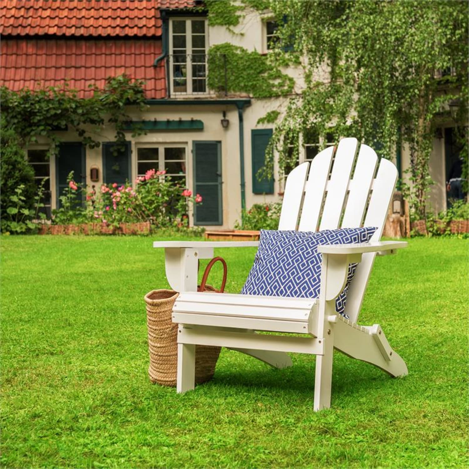 Vermont silla de jardín estilo Adirondack madera de pino 73x88x94 plegable blanca 