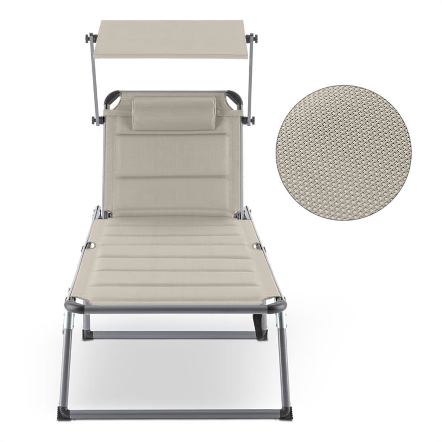 Amalfi Creamy Beige, leżak ogrodowy z daszkiem, 70 x 37 x 200 cm Jasny Taupe