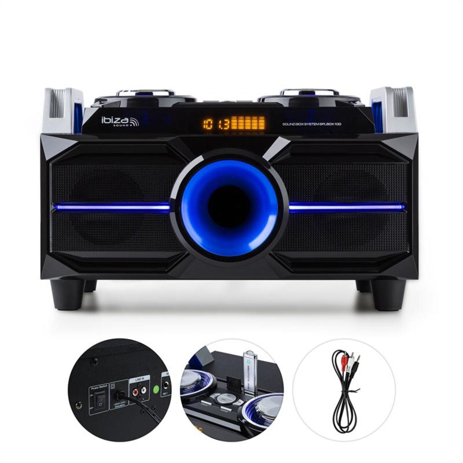 SPLBOX100 Sistema Som Altifalante 120W Bluetooth FM USB/SD LED 