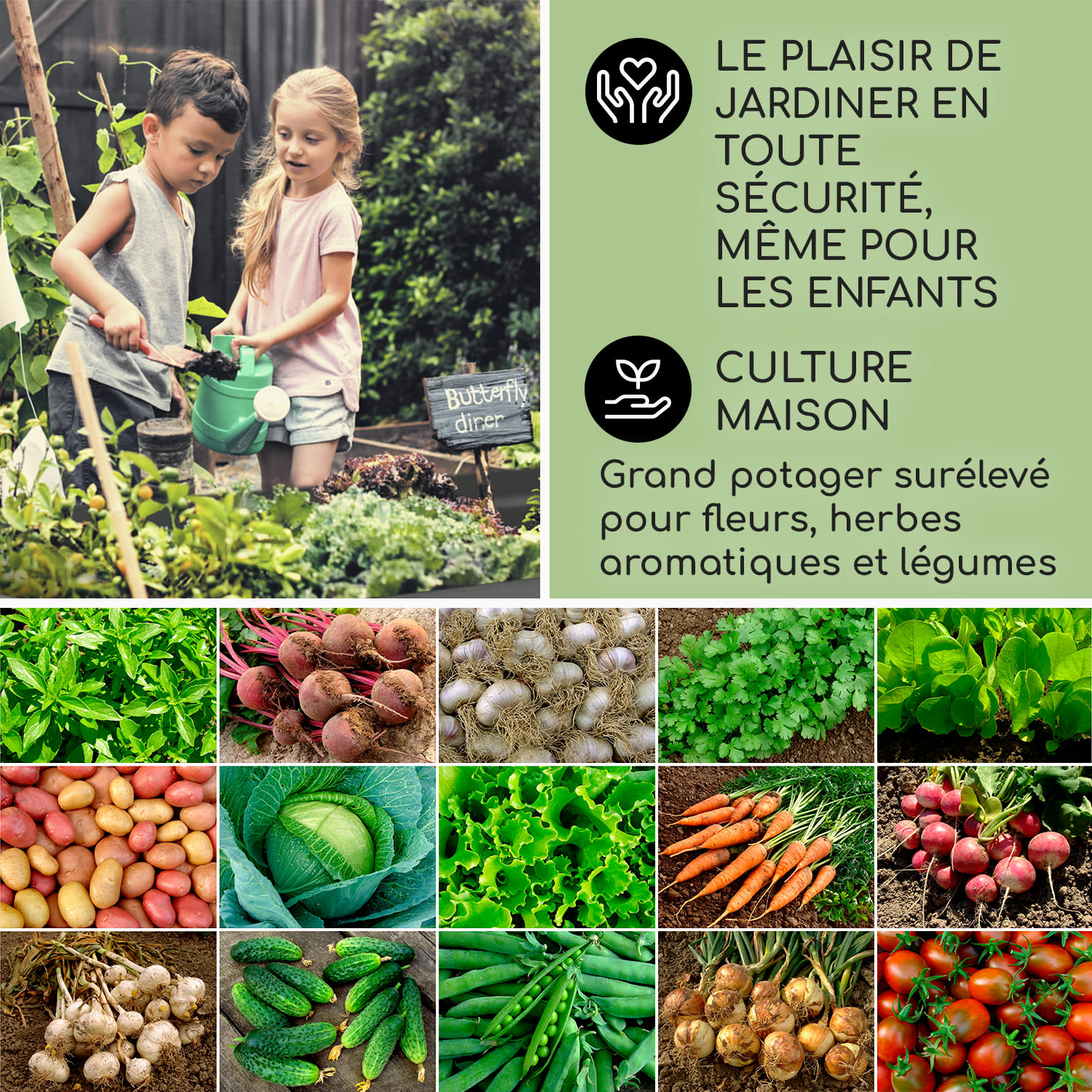 High Grow Carré potager surélevé plantations 1,6 m zinc-alu beige 160 x 80 x 80 cm | Crème