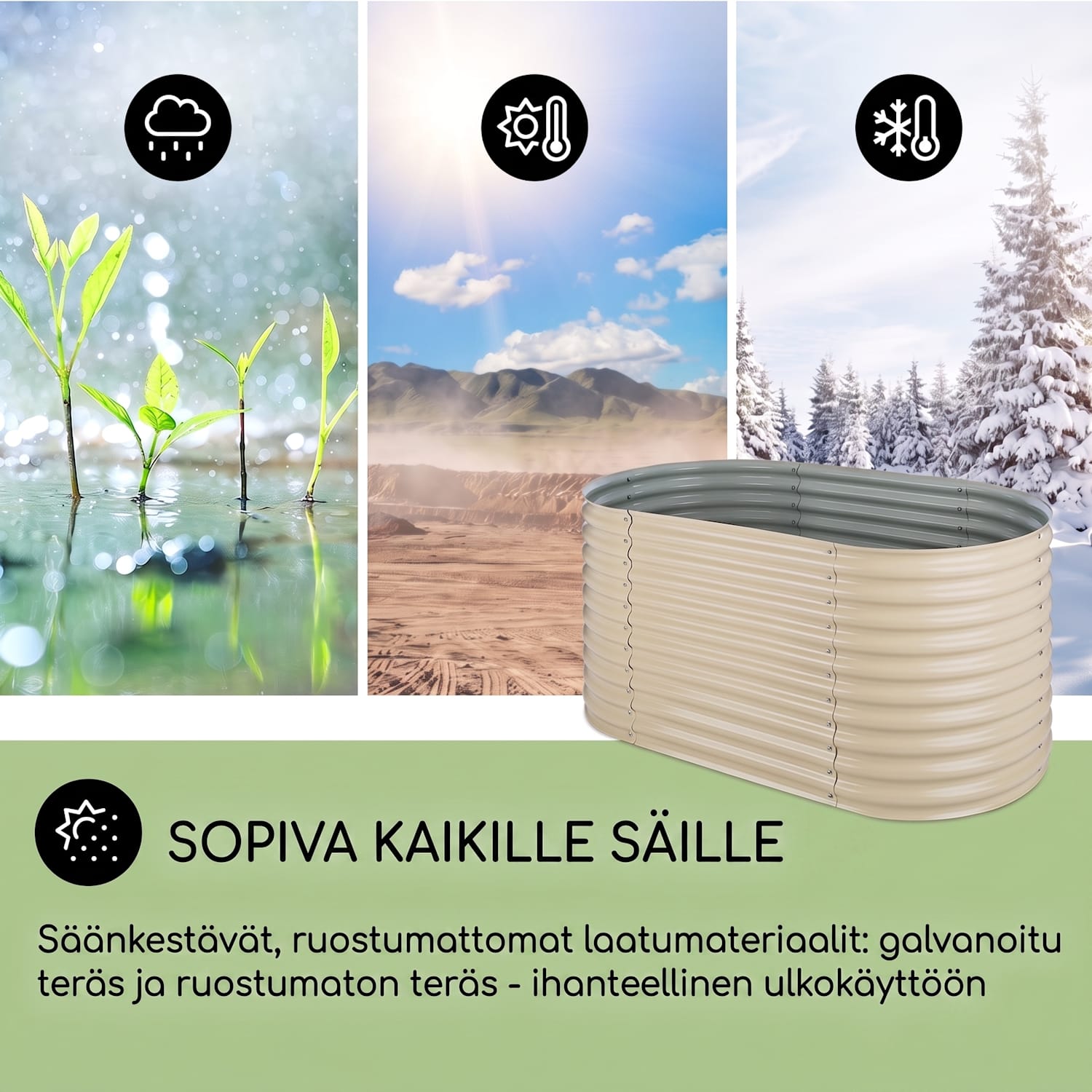 High Grow kasvimaa/viljelylaatikko 1,6 m sinkki-alumiinipinnoite beige 160 x 80 x 80 cm | Kerma