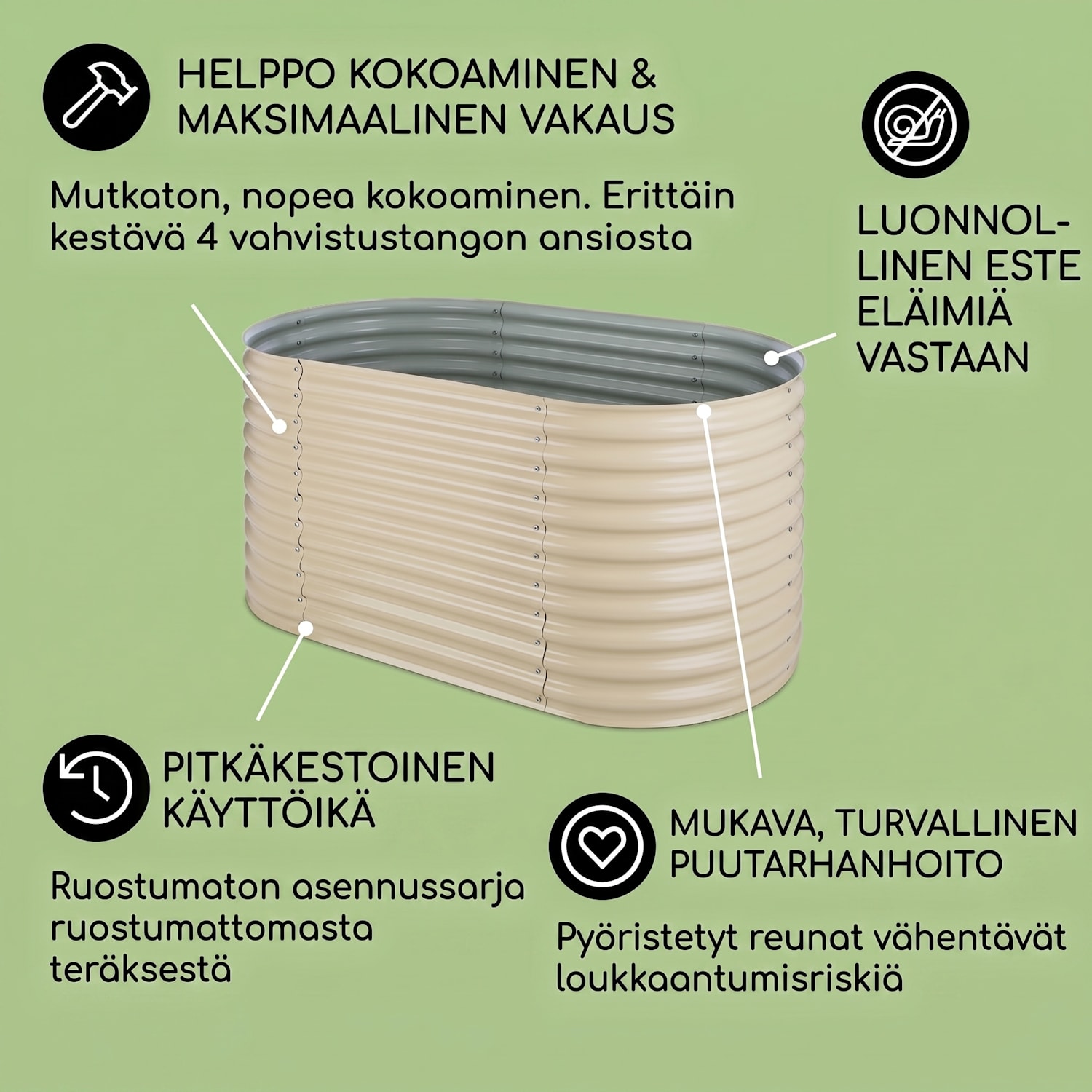 High Grow kasvimaa/viljelylaatikko 1,6 m sinkki-alumiinipinnoite beige 160 x 80 x 80 cm | Kerma