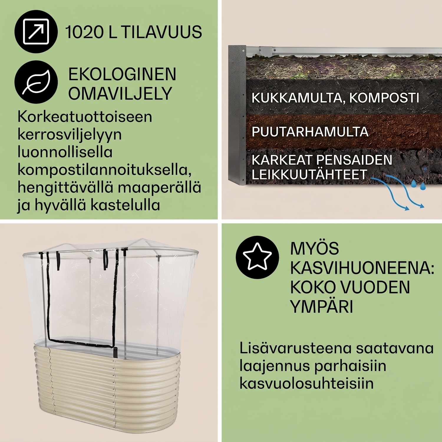 High Grow kasvimaa/viljelylaatikko 1,6 m sinkki-alumiinipinnoite beige 160 x 80 x 80 cm | Kerma