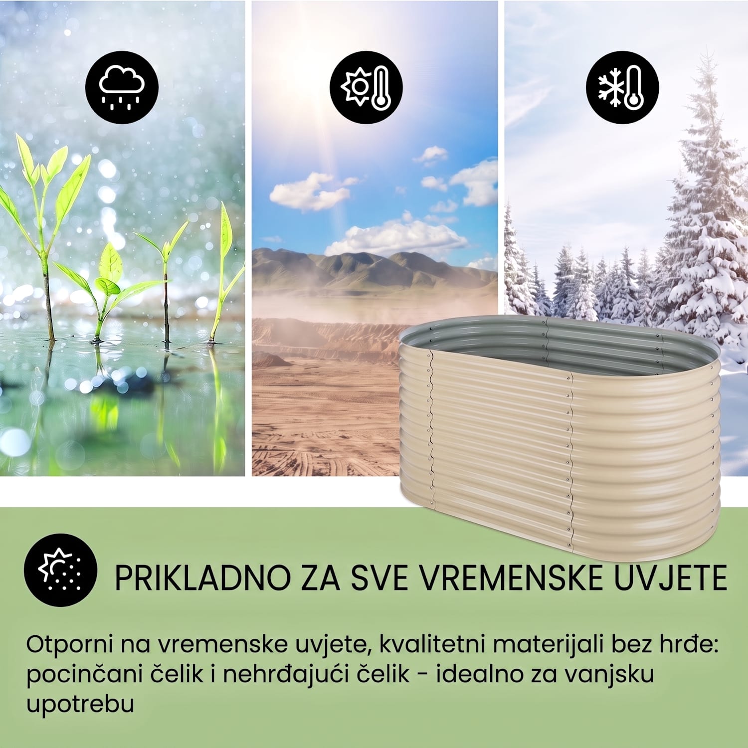 High Grow, bež, 1,6 m,povišena žardinjera, pocinčani alumijij 160 x 80 x 80 cm | Krem
