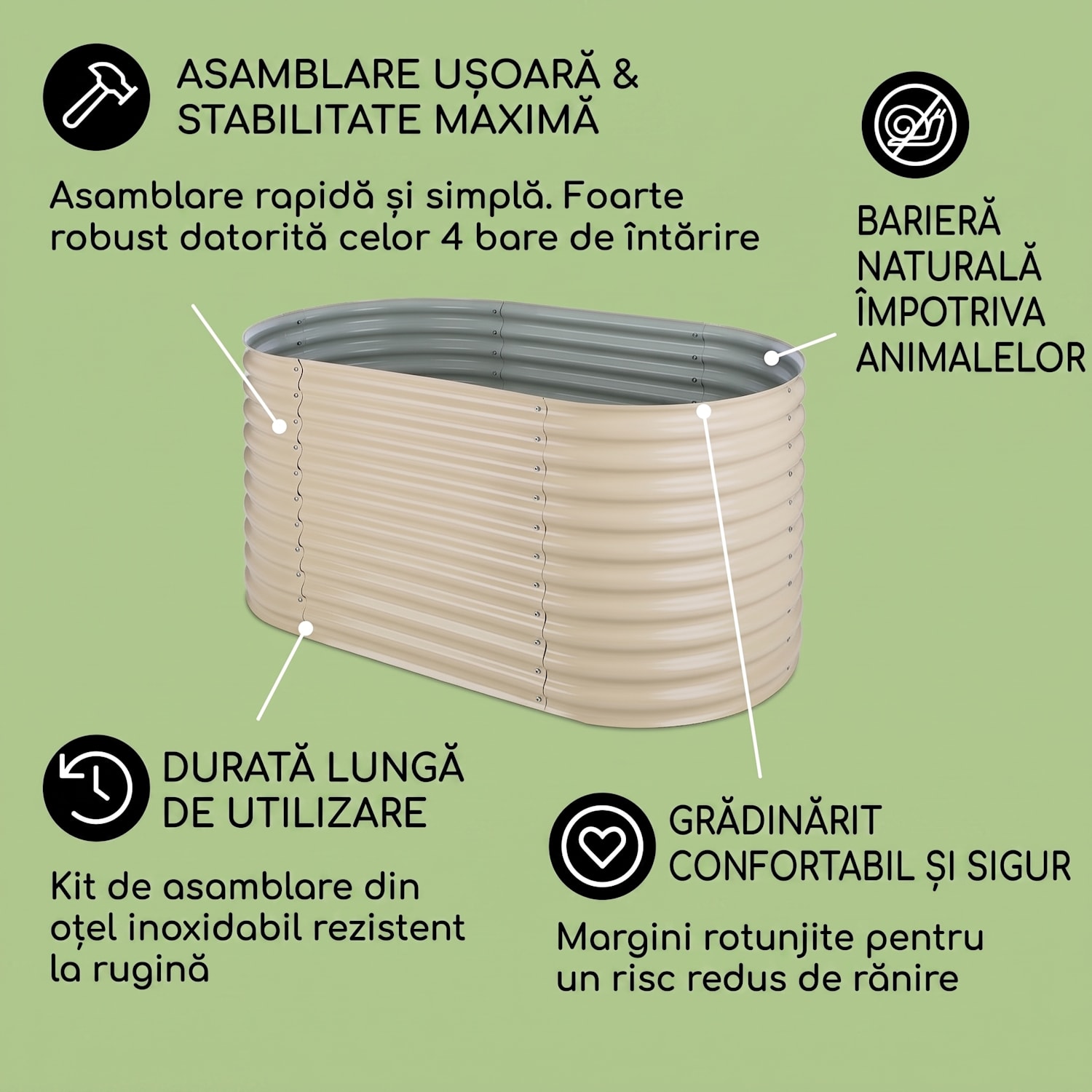 HIGH GROW, bej, 1,6 M, ghiveci ridicat, aluminiu galvanizat 160 x 80 x 80 cm | Crem