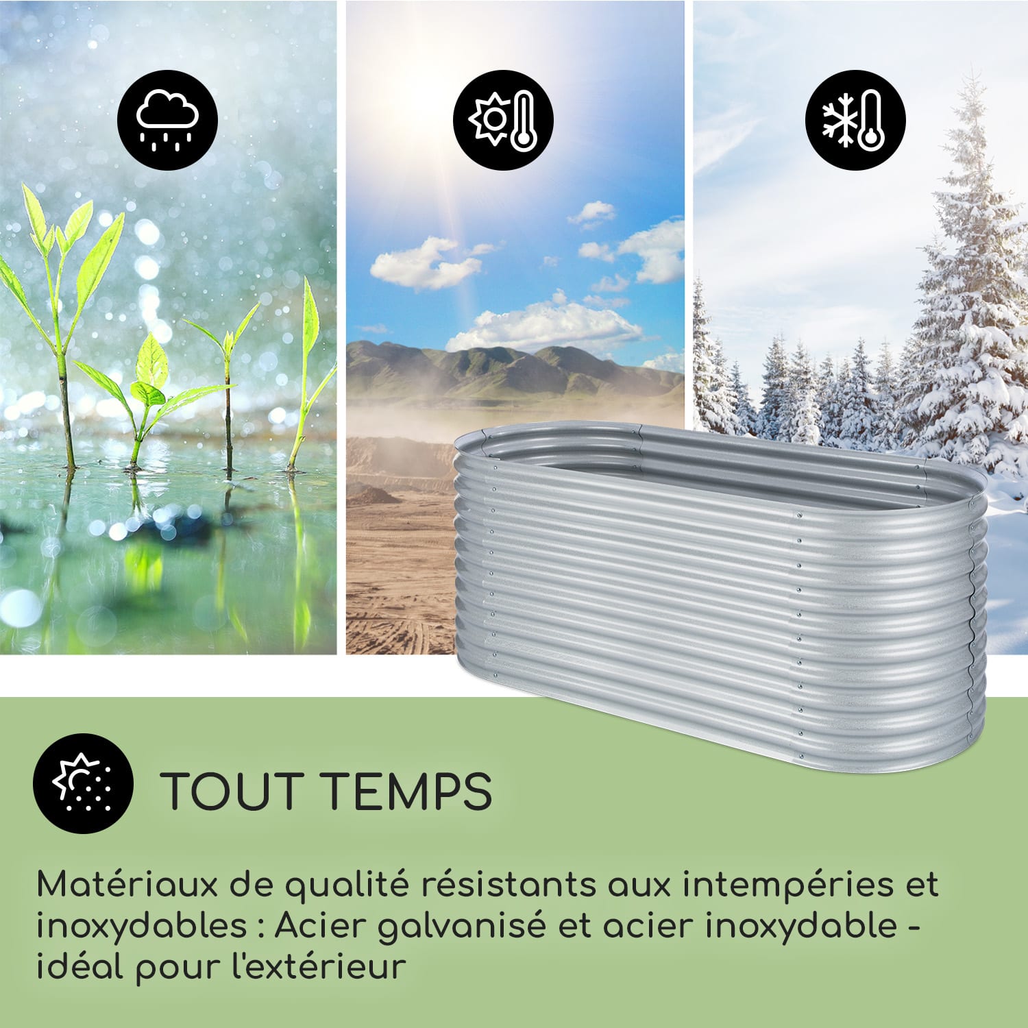 High Grow kweekbak tuinbak 2,0m zink-aluminium-laag zilver 200 x 100 x 80 cm | Zilver