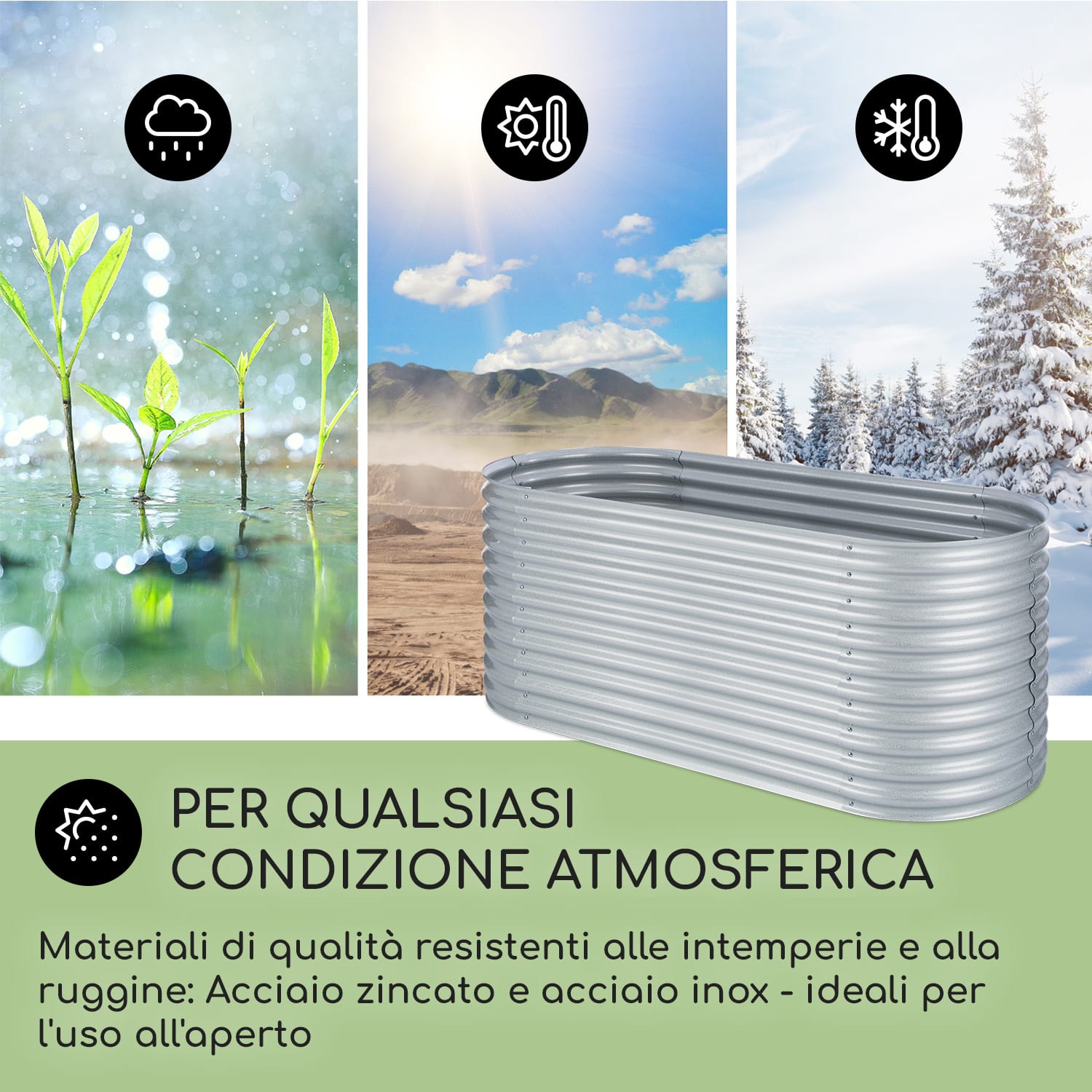 High Grow Fioriera Rialzata 2,0m Rivestimento zinco-alluminio argento 200 x 100 x 80 cm | Argento