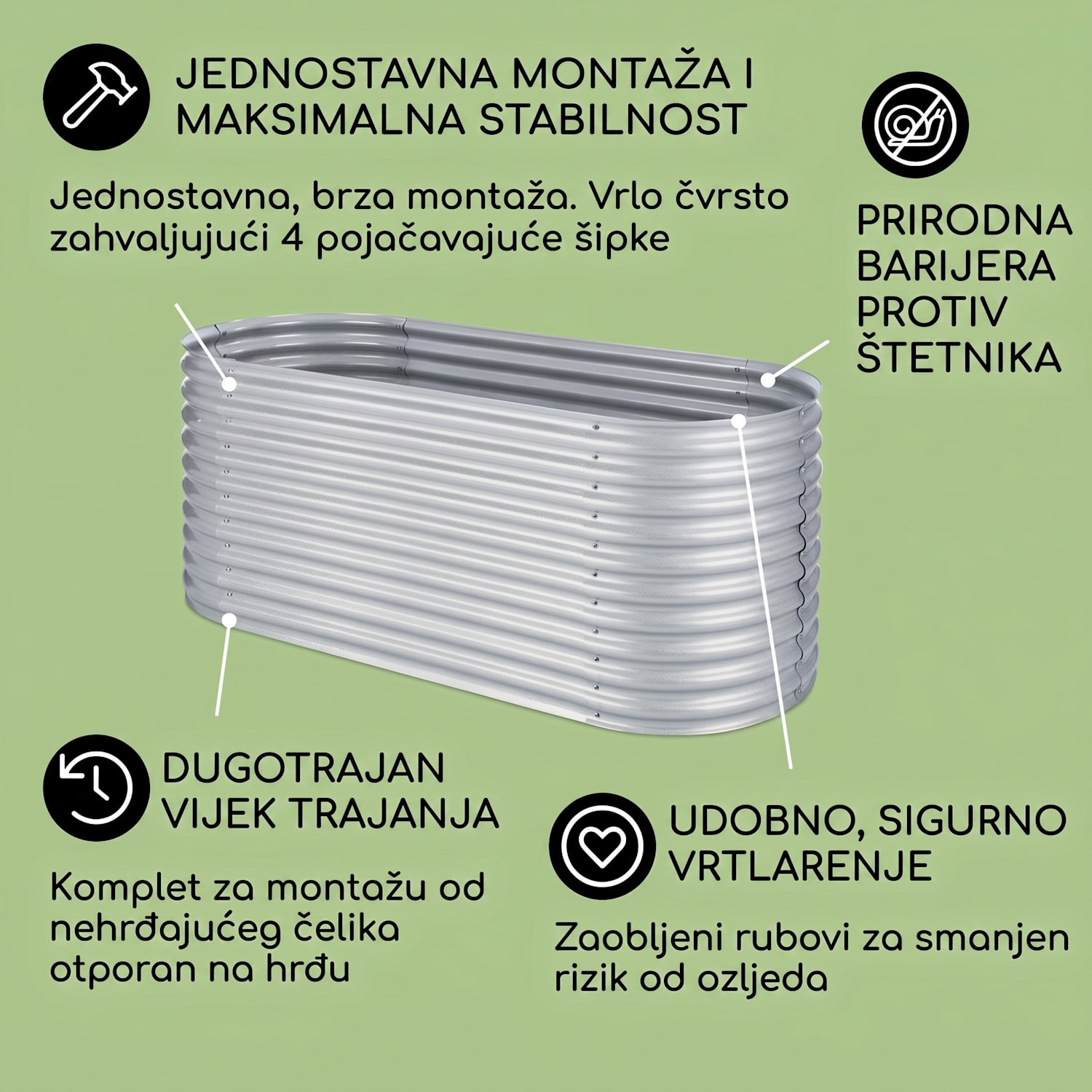 High Grow povišena žardinjera 200 x 100 x 80 cm | Srebro