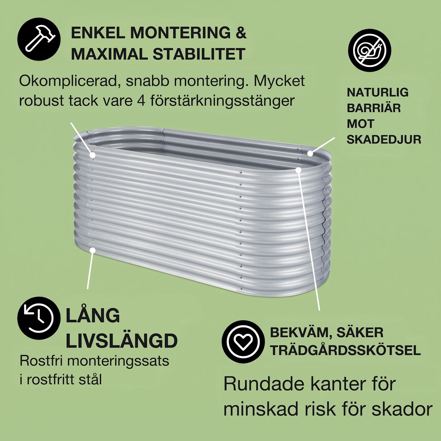 High Grow odlingslåda 2,0 m Zink-Alu-beläggning silver 200 x 100 x 80 cm | Silver