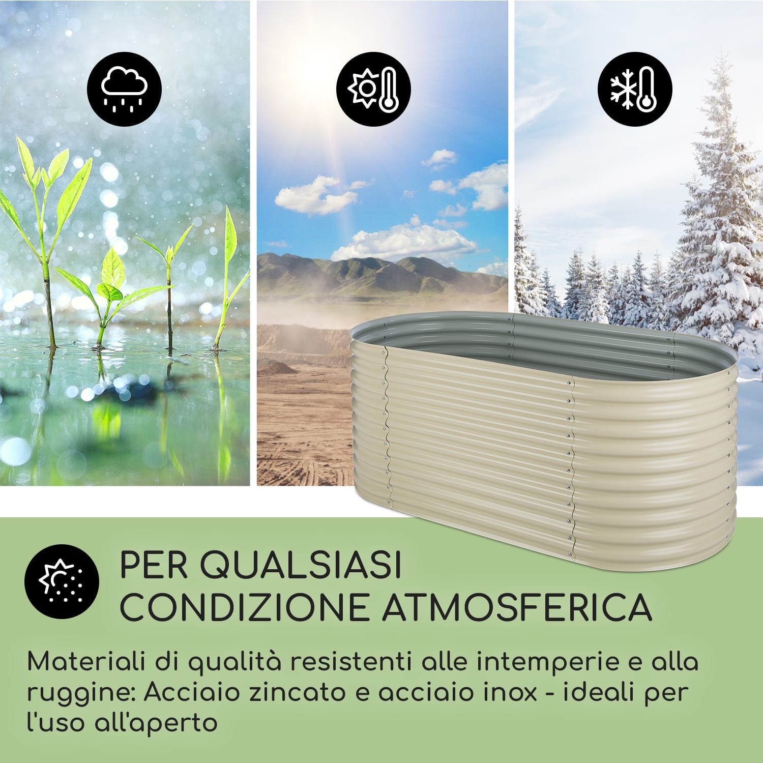 High Grow Fioriera Rialzata 2,0m Rivestimento zinco-alluminio beige 200 x 100 x 80 cm | Crema