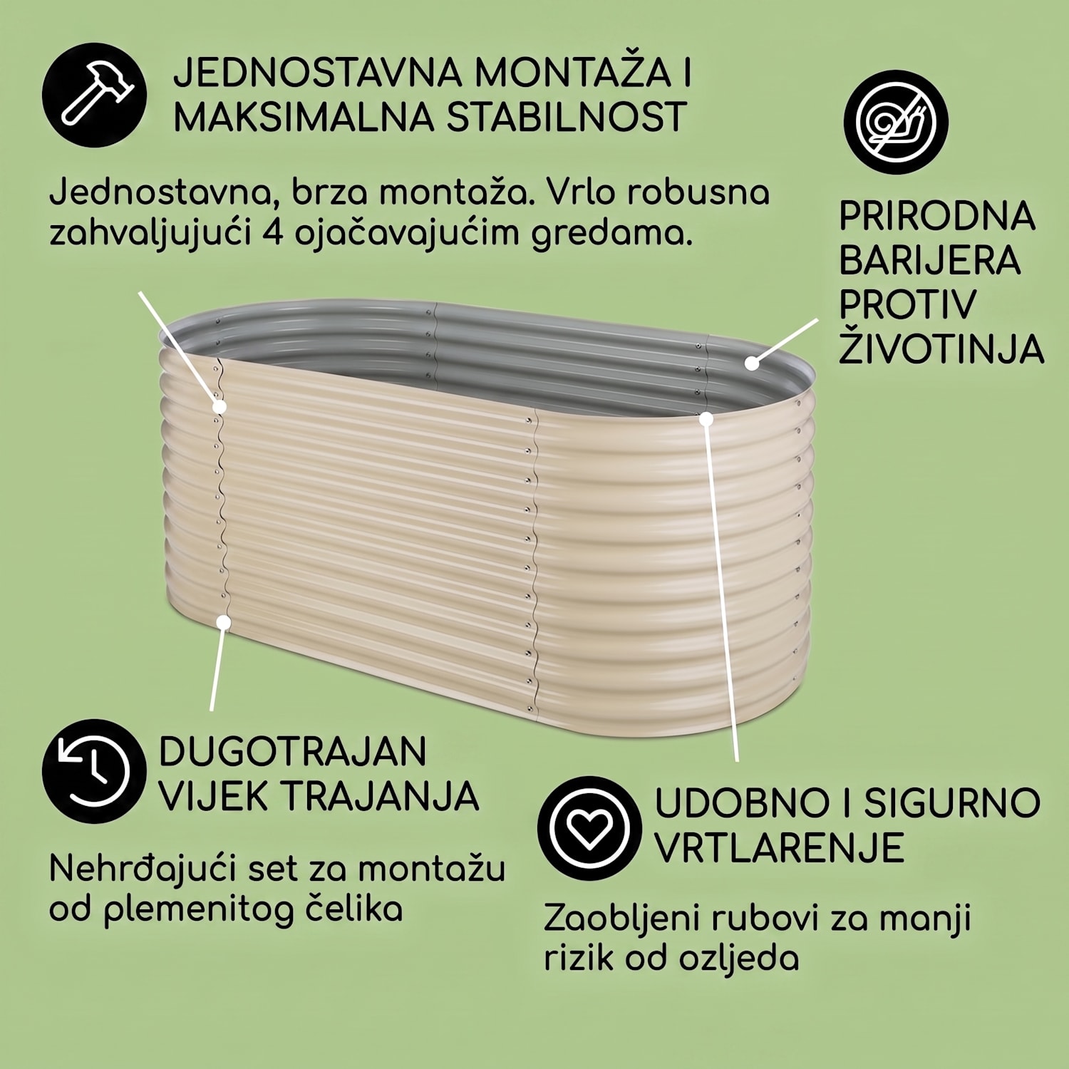 High Grow povišena žardinjera 200 x 100 x 80 cm | Krem