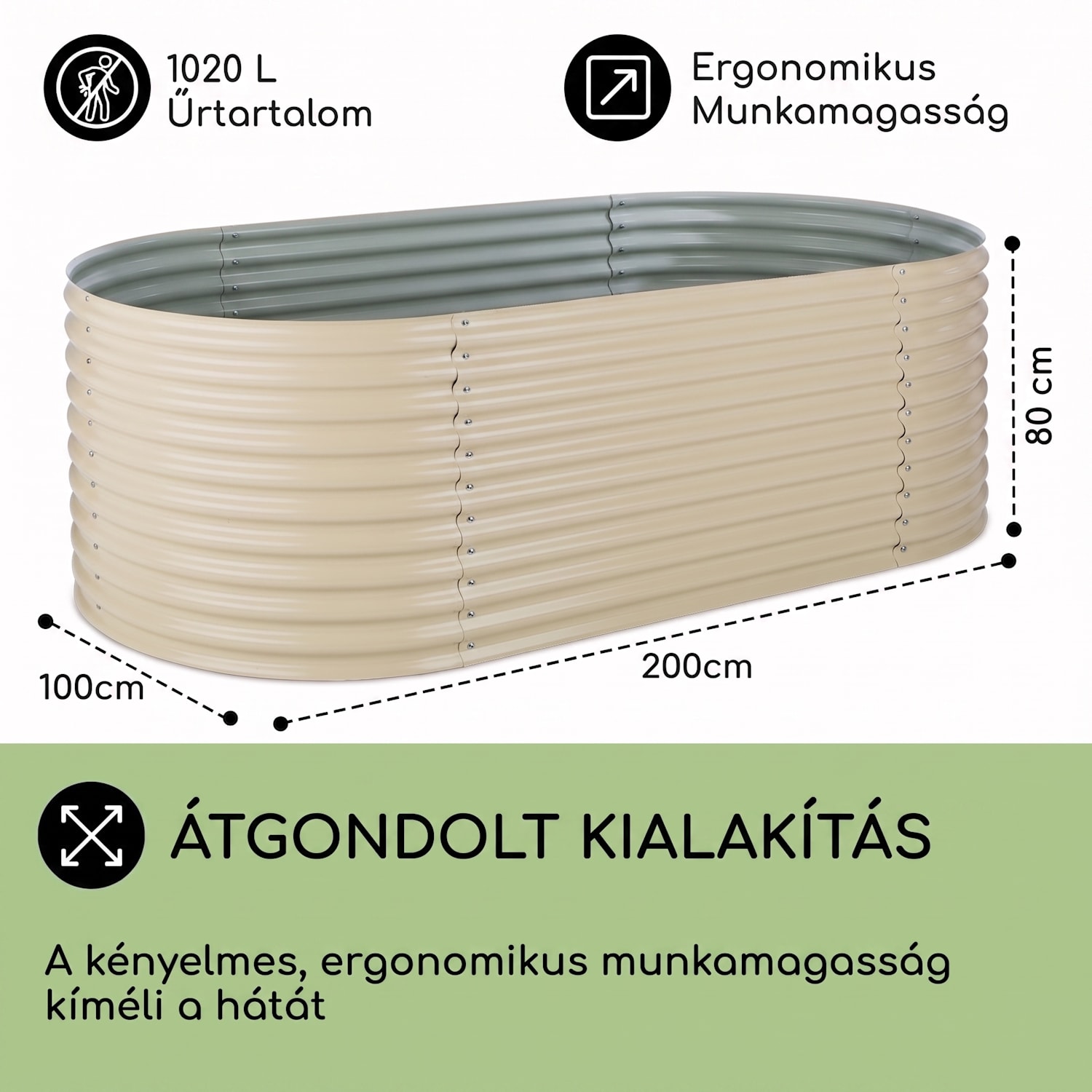 High Grow, bézs, 2,0 m, magasított ágyás, horganyzott alumínium 200 x 100 x 80 cm | Krém