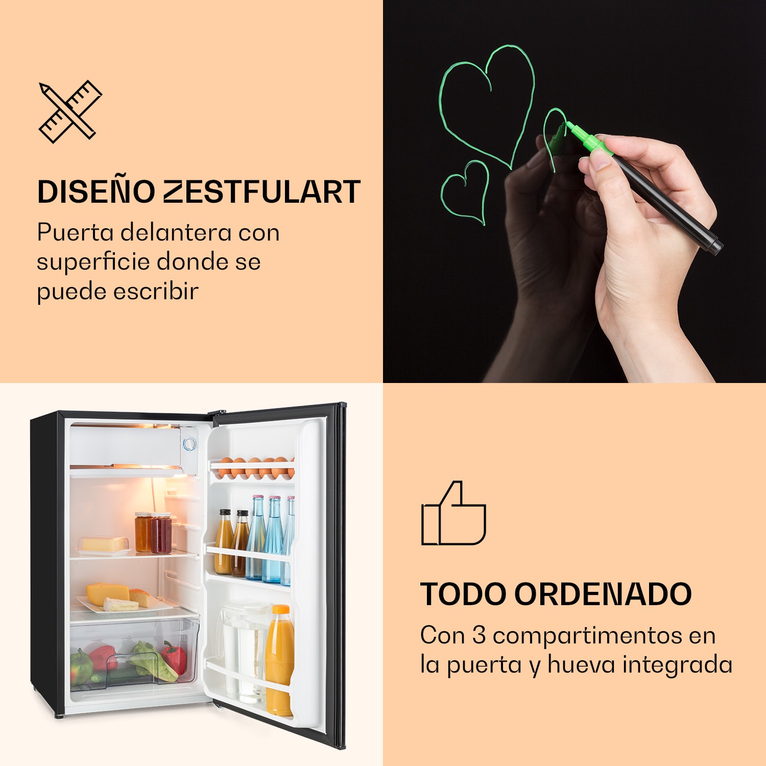 Frigorífico Spitzbergen Uni 91 litros, congelador de 10 litros, 2 estantes 90 L | Negro