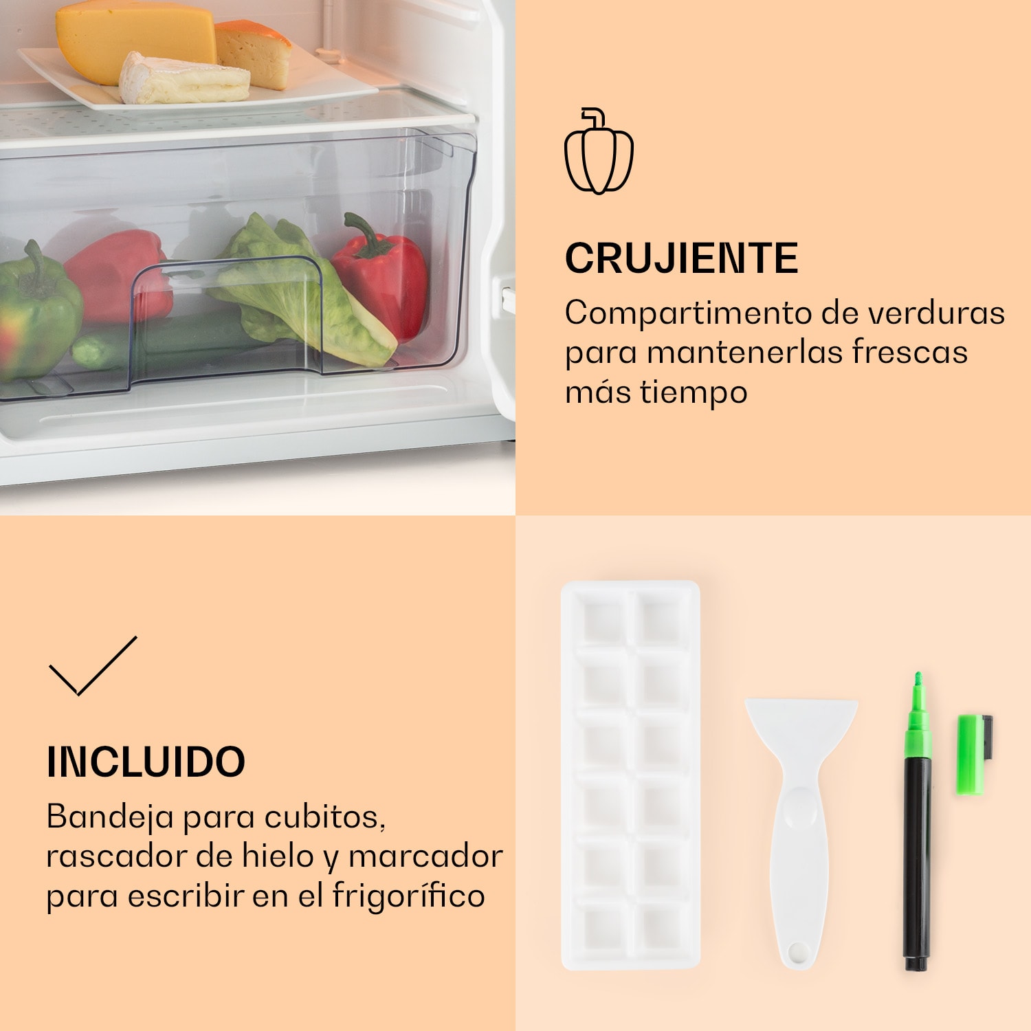 Frigorífico Spitzbergen Uni 91 litros, congelador de 10 litros, 2 estantes 90 L | Negro