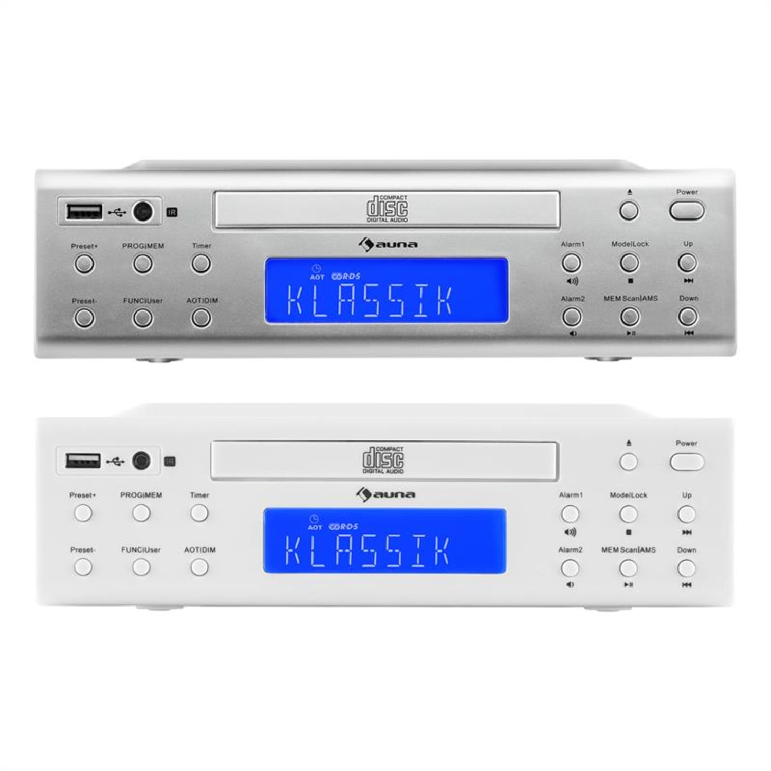 KRCD-150 Radio de cocina Bajo mueble CD USB AUX FM RDS Alarma Mando a distancia blanco 