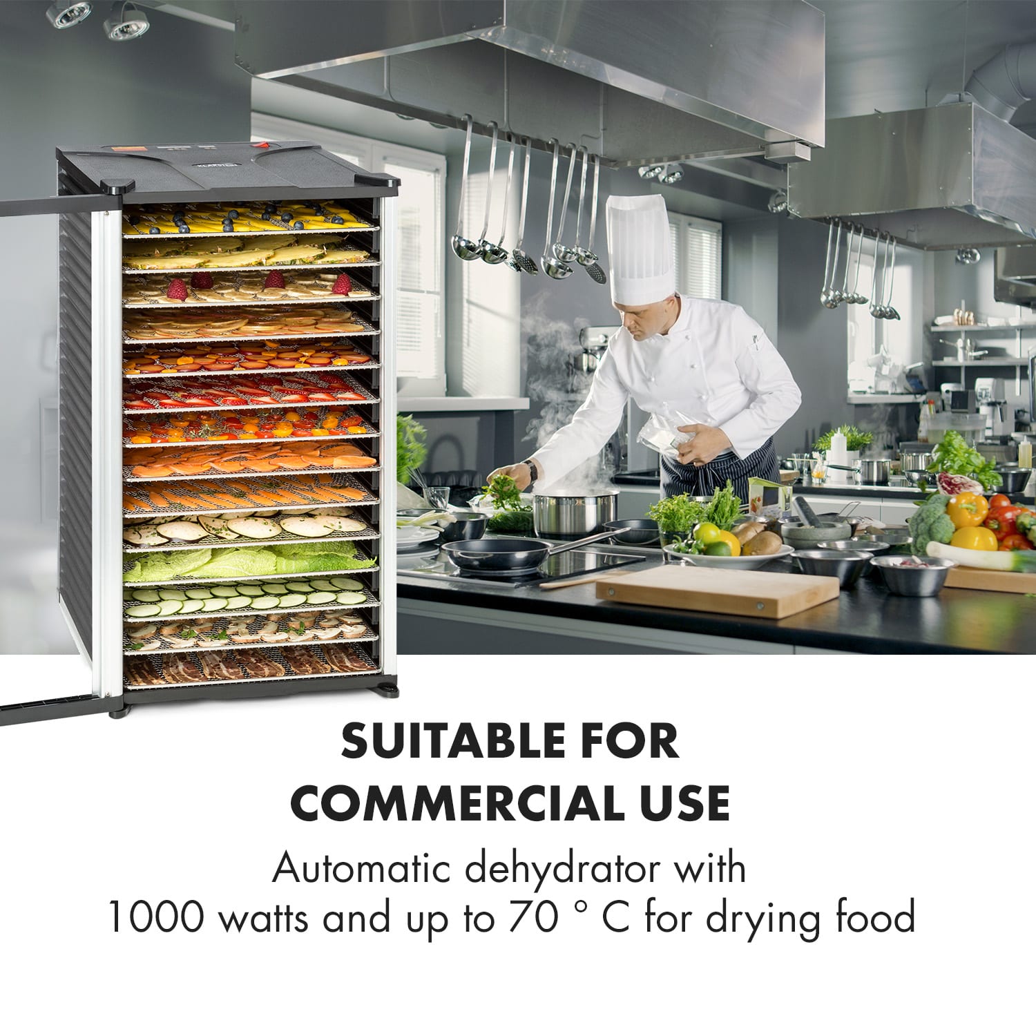 Fruit Jerky 14 dehydrator 1000W 30 to 70 °C 14 shelves timer LC display 14 stages