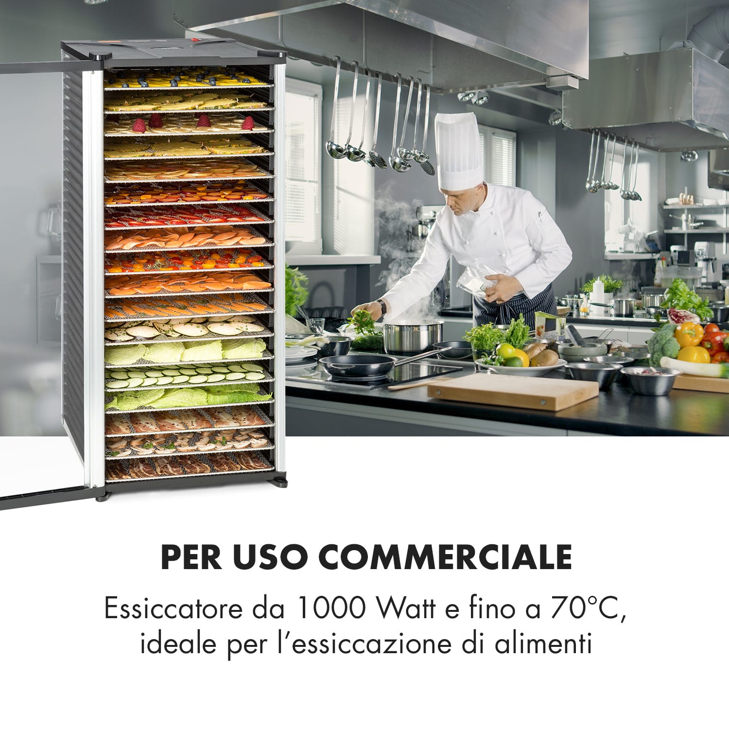 Fruit Jerky 18 - Essiccatore, 1000W, 30-70 °C, 18 ripiani, timer, schermo LCD 18 scomparti