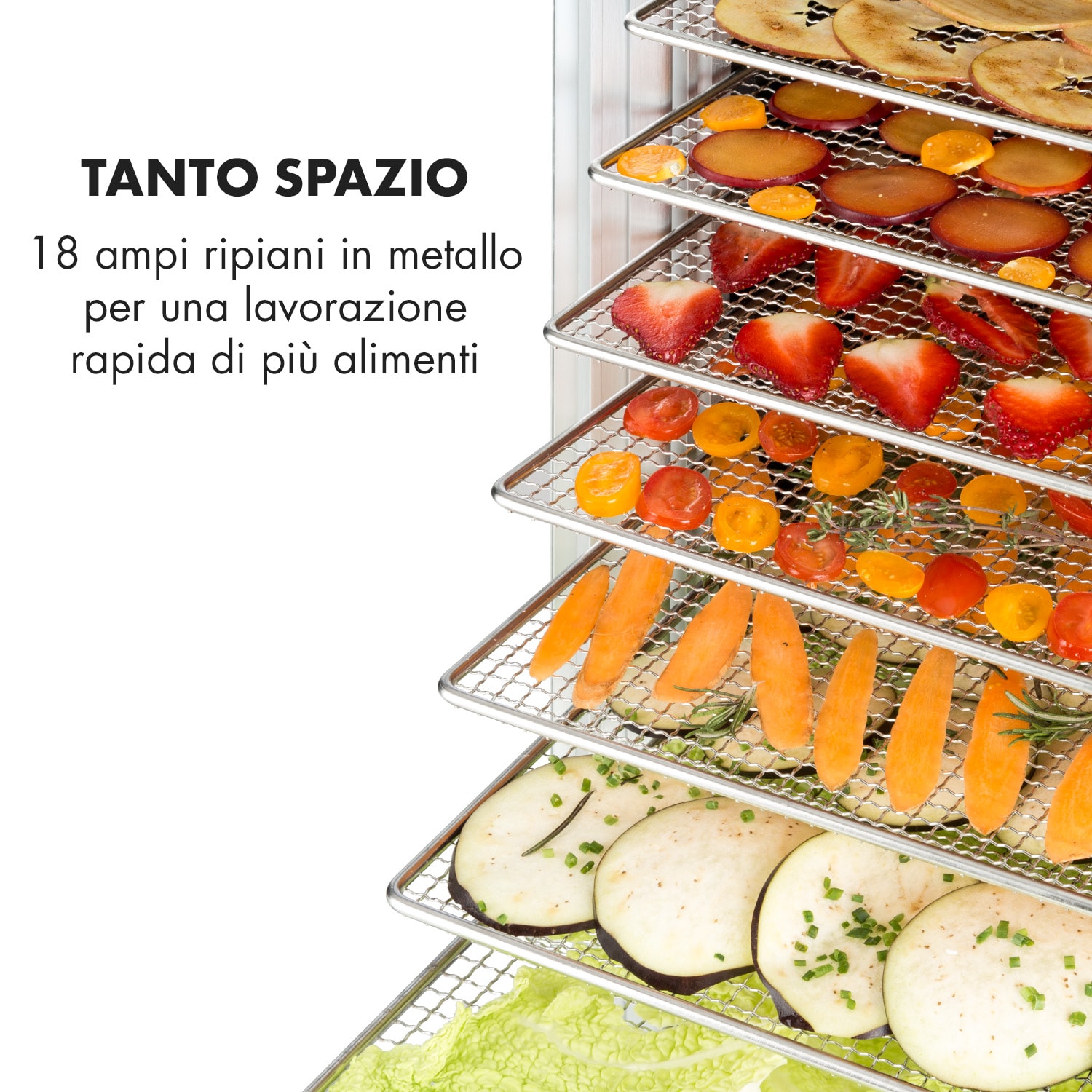 Fruit Jerky 18 - Essiccatore, 1000W, 30-70 °C, 18 ripiani, timer, schermo LCD 18 scomparti