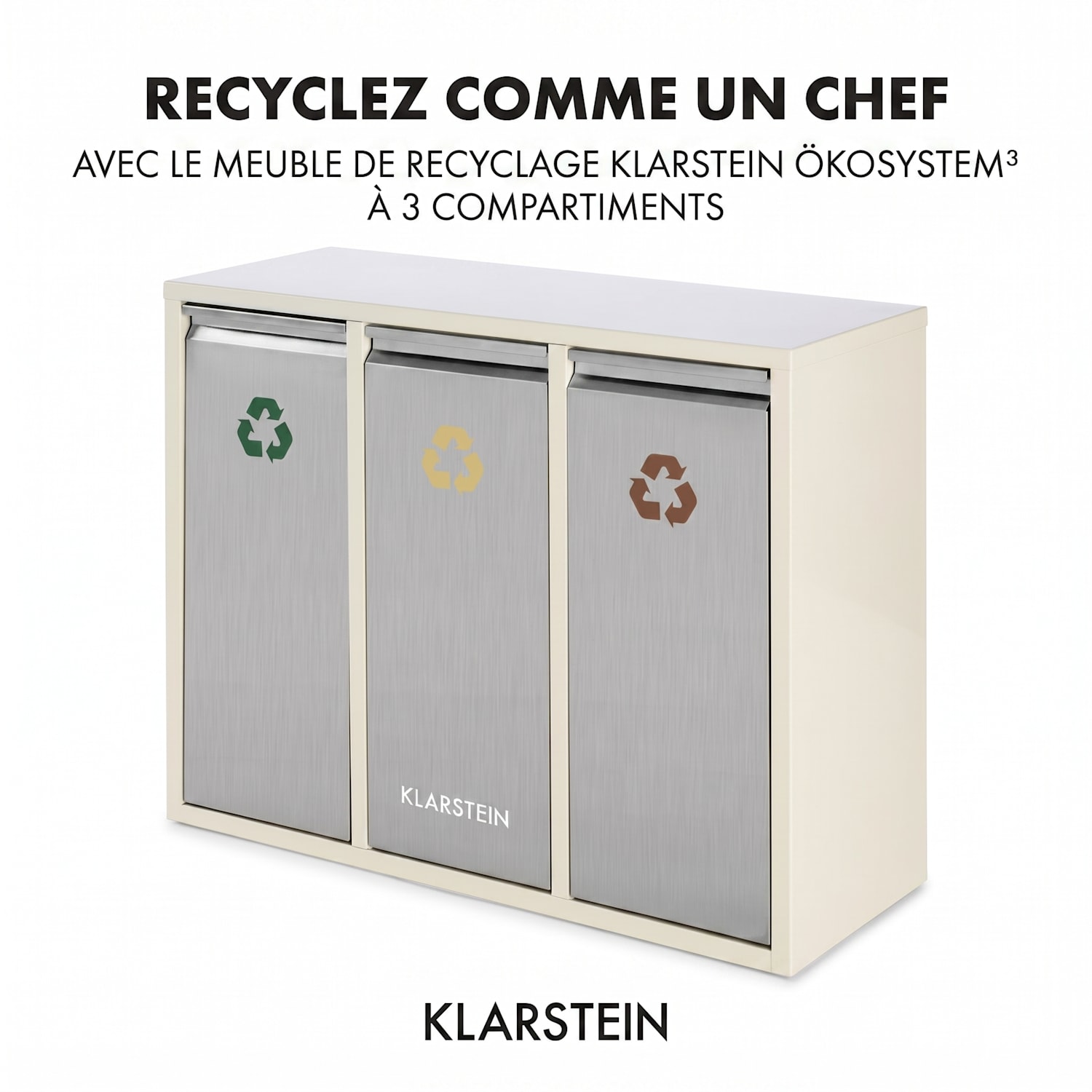 Poubelle écologique triple tri sélectif & recyclage 45L (3x 15L) beige 45 L | Crème