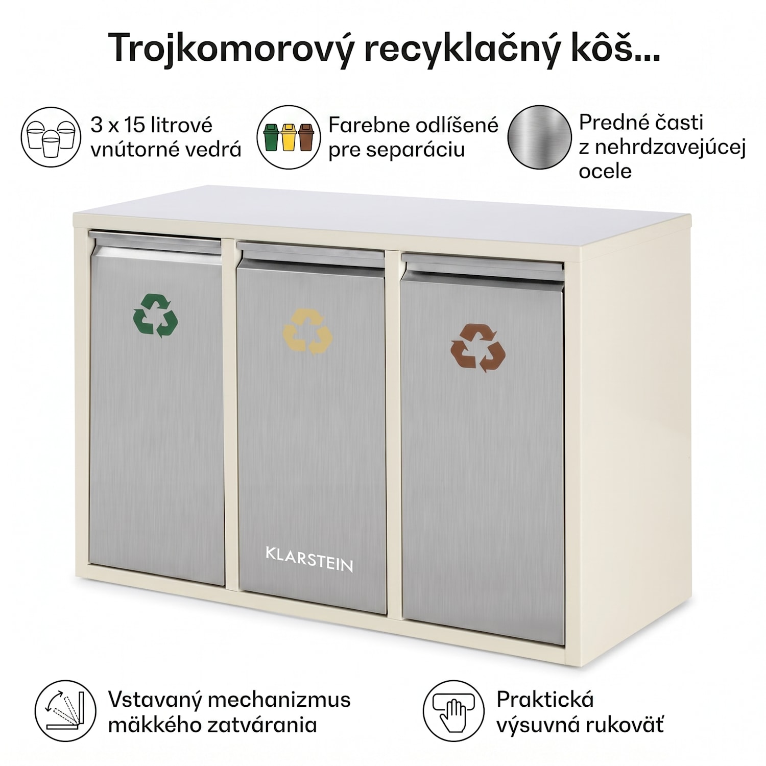 Ordnungshütter 3, 45 l, krémovo-béžová, box na triedený odpad, 3 x 15 l 45 L | Krémová