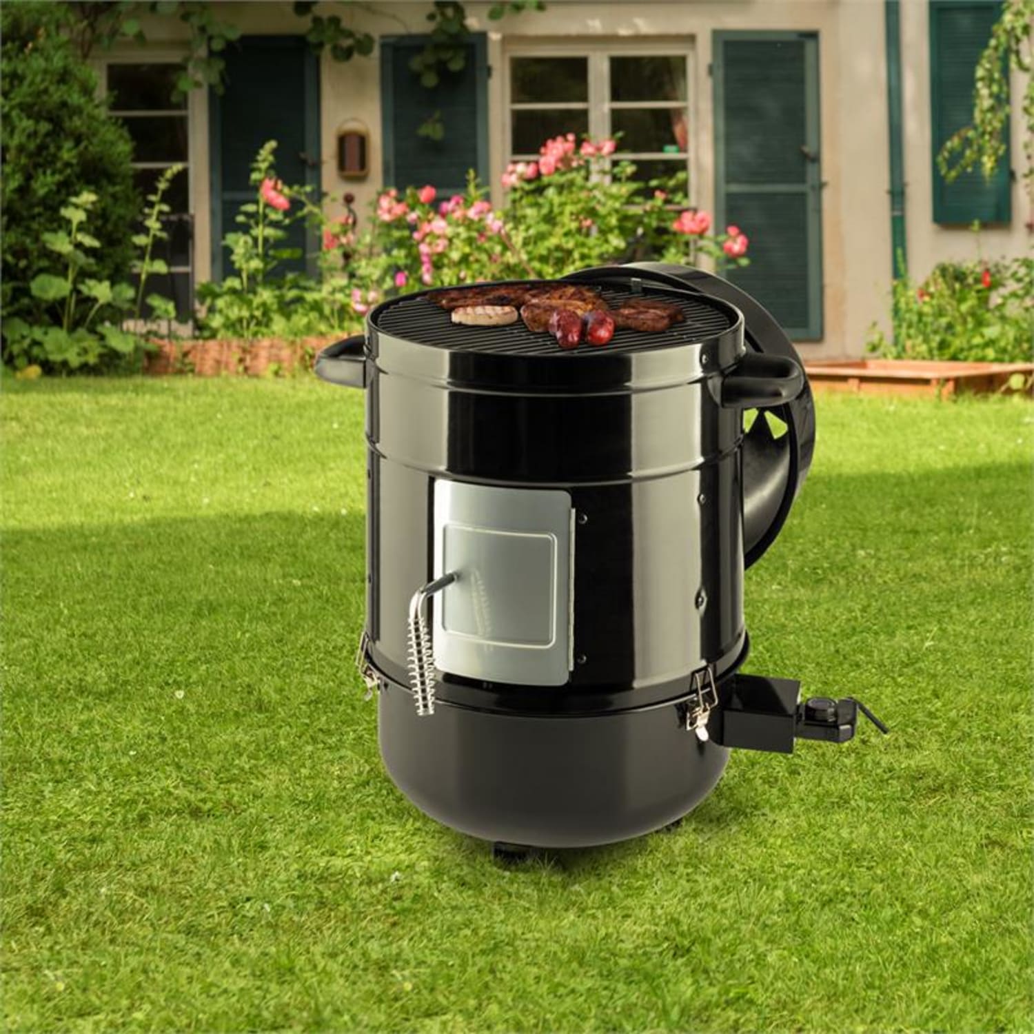 Barney Parrilla BBQ 3 en 1 Parrilla Carbon y Eléctrica Ahumador 1800W 3x40cm Termómetro 