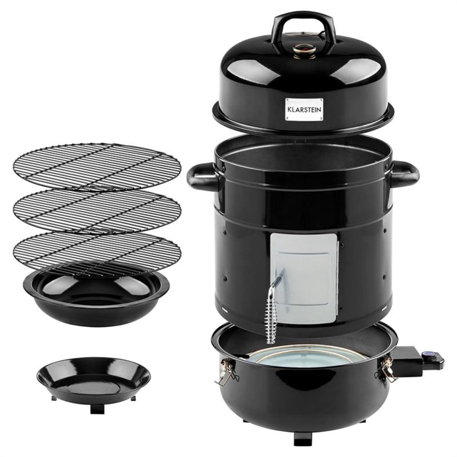 Barney Parrilla BBQ 3 en 1 Parrilla Carbon y Eléctrica Ahumador 1800W 3x40cm Termómetro 