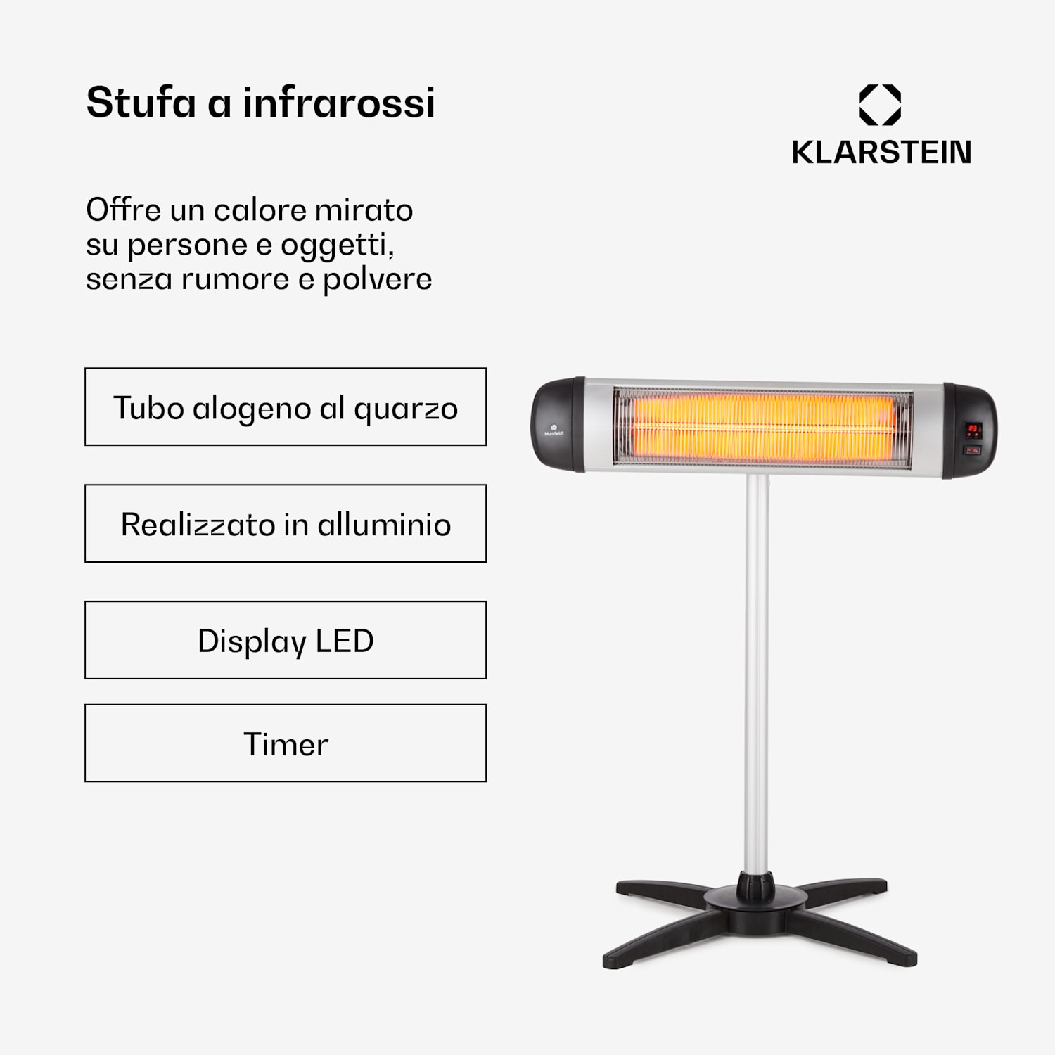 Rising Sun Irradiatore di Calore a Infrarossi 850/1650/2500 W Alluminio Rising Sun