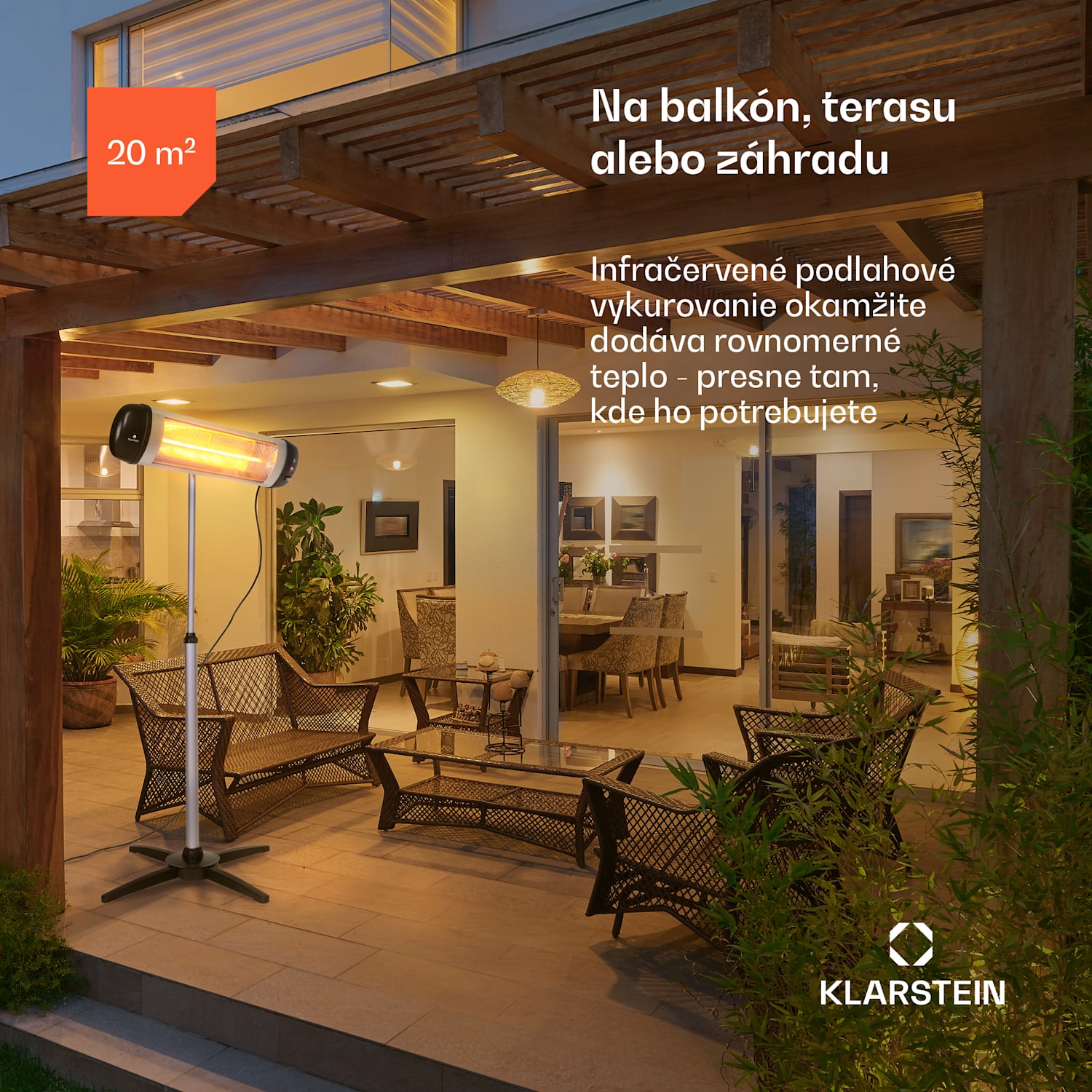 Rising Sun, infračervený ohrievač, 2500 W, výškovo nastaviteľný, hliník Vychádzajúce slnko