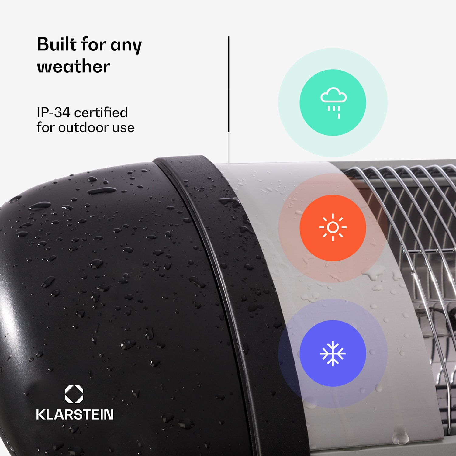 Rising Sun Aquecedor Radiante 2500W IP34 Ajuste de Altura Prata Rising Sun