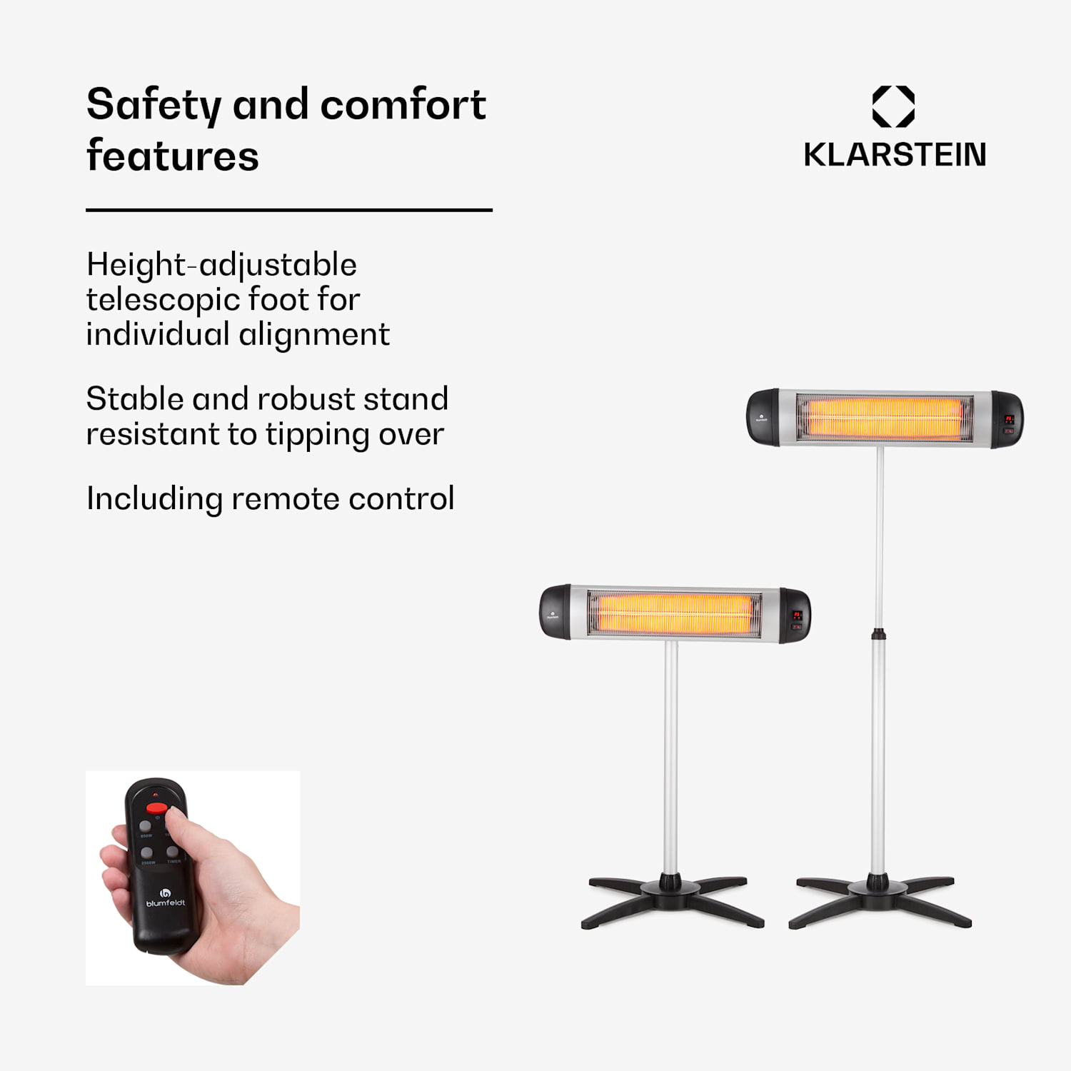 Rising Sun Aquecedor Radiante 2500W IP34 Ajuste de Altura Prata Rising Sun