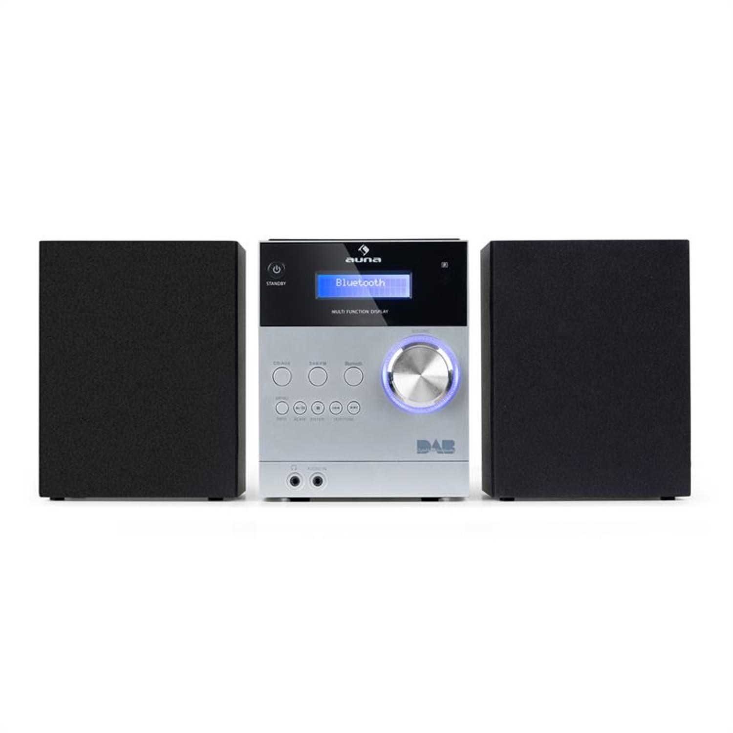 MC-20 DAB Micro Stereo System DAB+ Bluetooth Remote Control Silver Silver Metallic