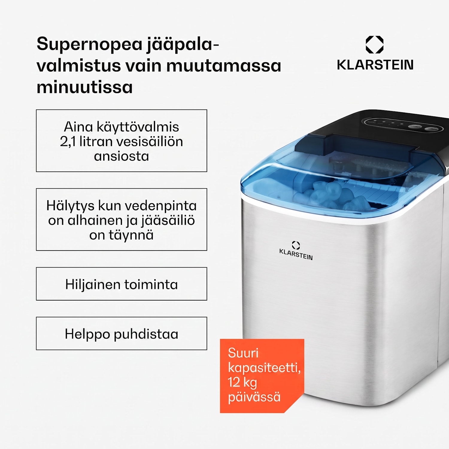 On-The-Rocks jääpalakone LED 12kg per 24t 2.1 teräs musta 