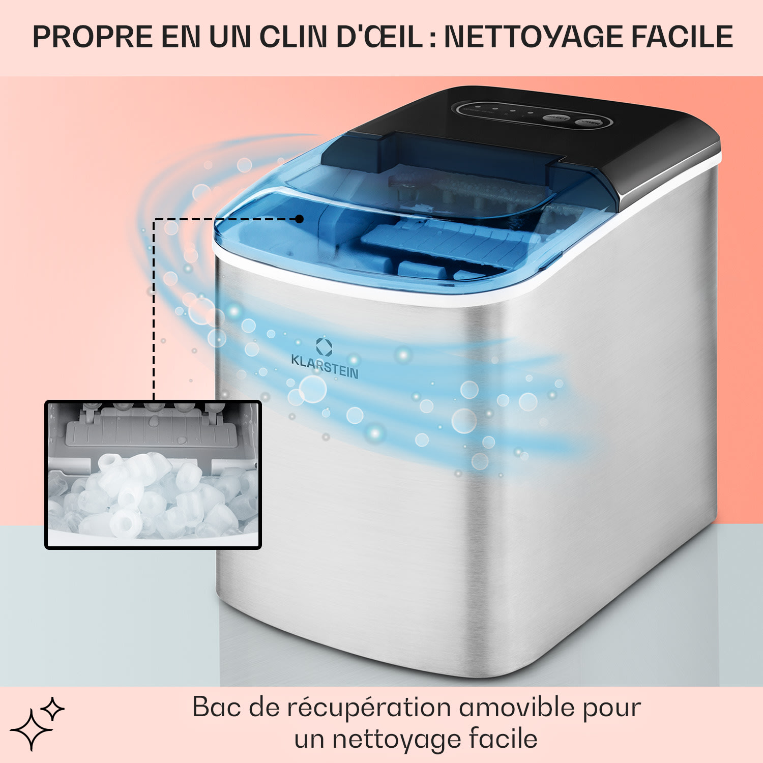 On-The-Rocks Machine à glaçons LED 12kg / 24h réservoir 2,1L inox 