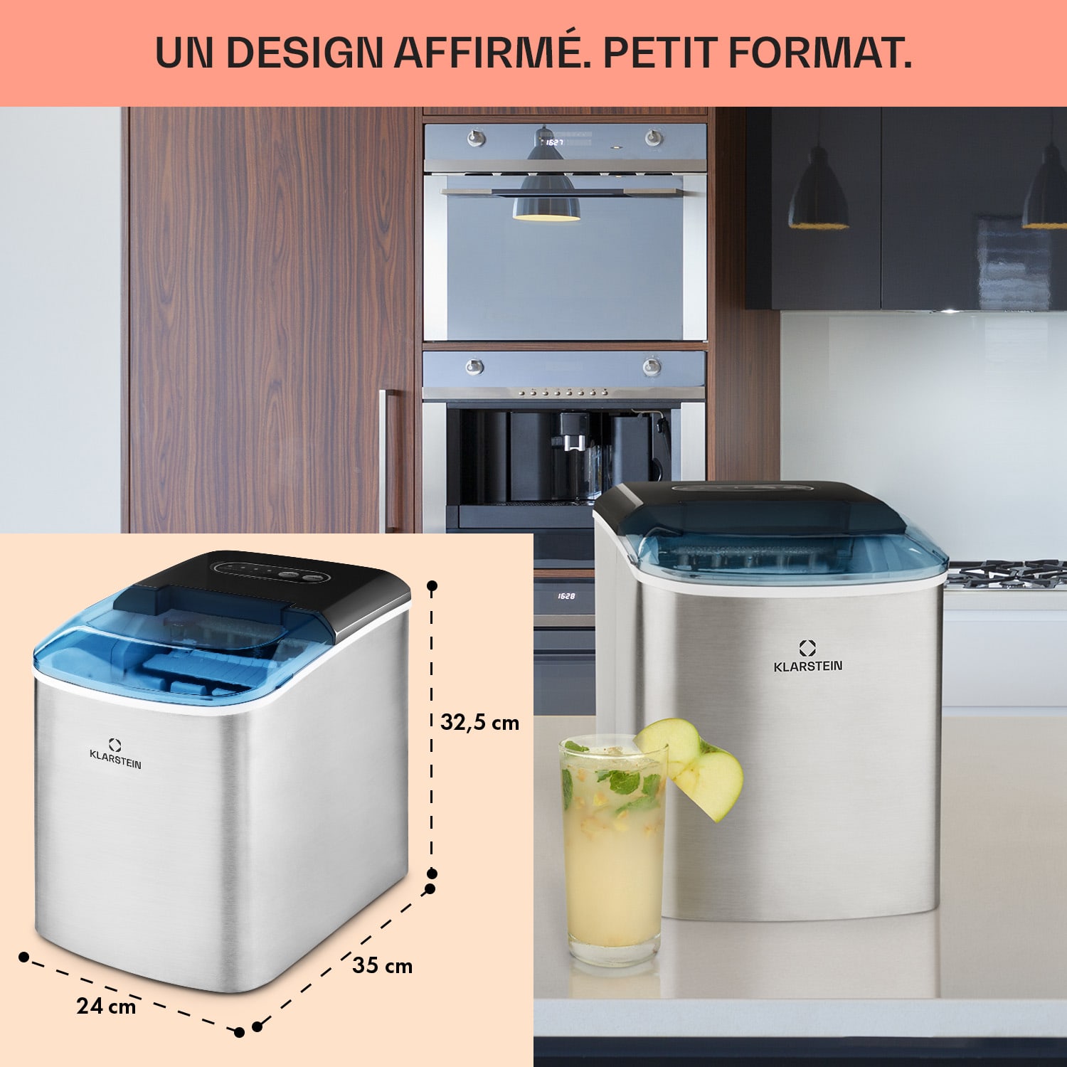 On-The-Rocks Machine à glaçons LED 12kg / 24h réservoir 2,1L inox 