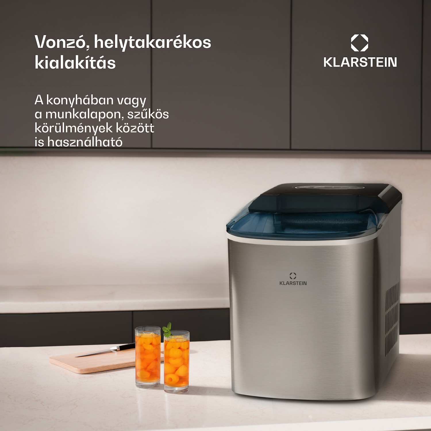 On-The-Rocks, jégkocka készítő, 12 kg/ 24 h, 2,1 L tartály, rozsdamentes acél, fekete 