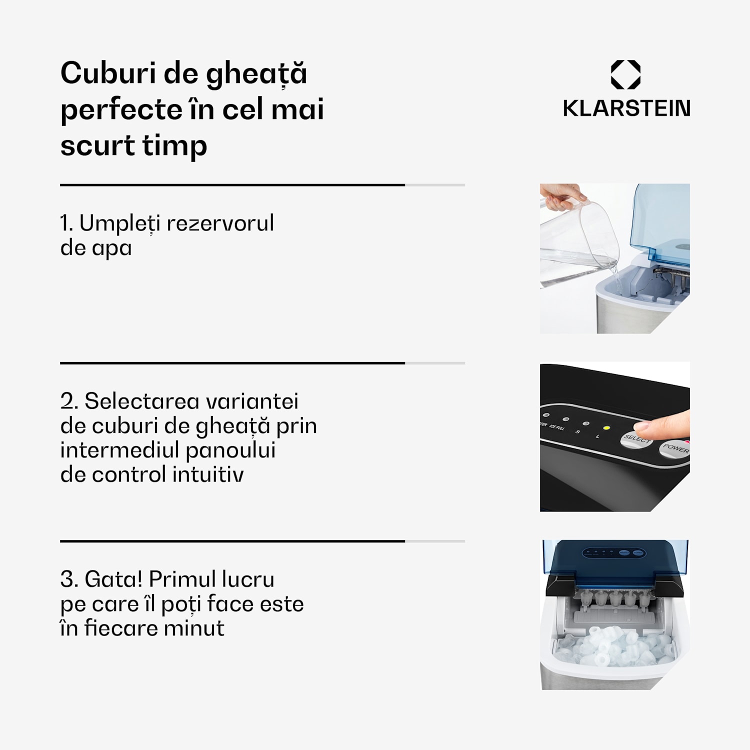 ON-THE-ROCKS, aparat de gheață, LED-uri, | 12 kg la fiecare 24 de ore | 2,1 L | Oțel inoxidabil, culoare neagră 